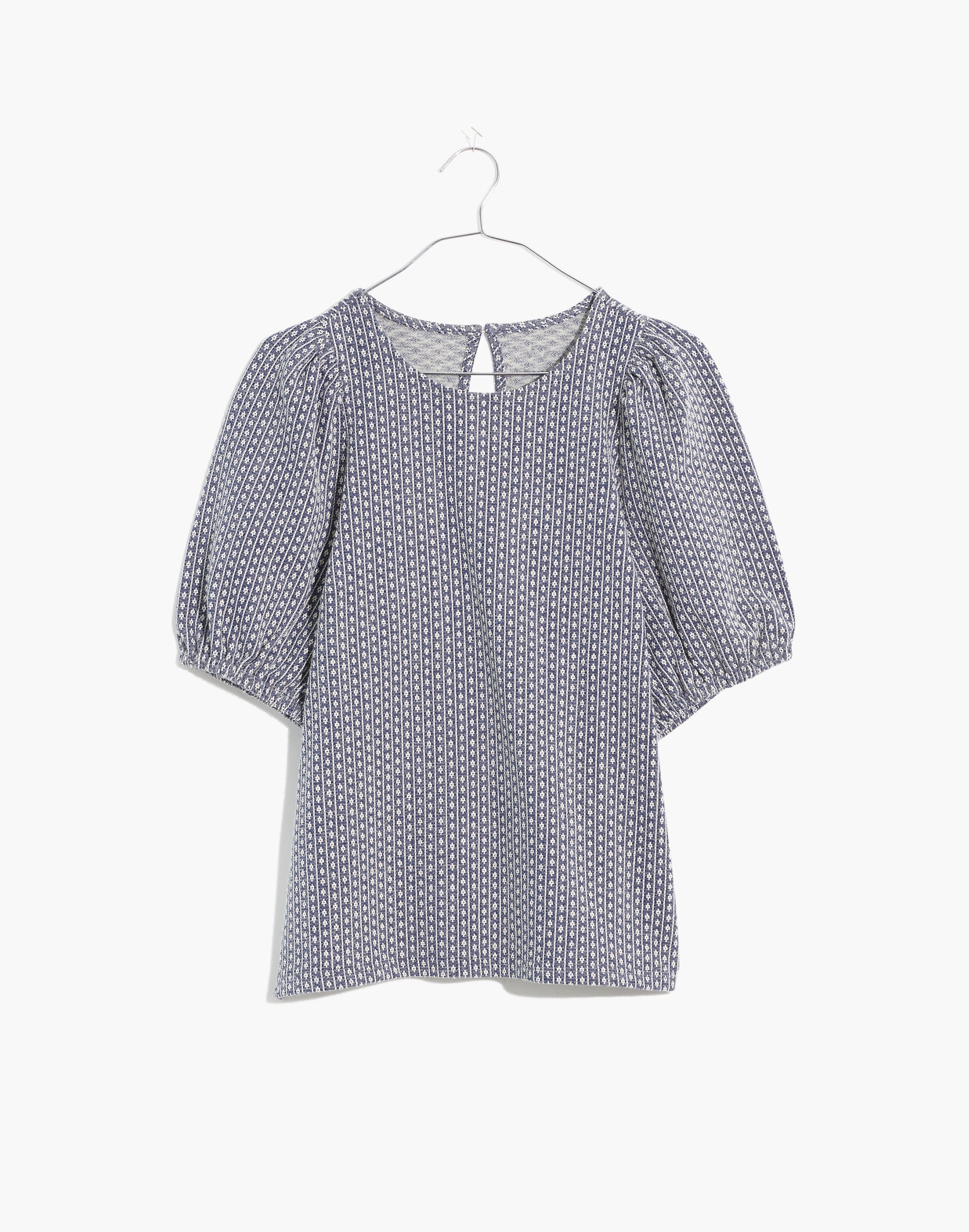 Plus Floral Jacquard Puff-Sleeve Tee