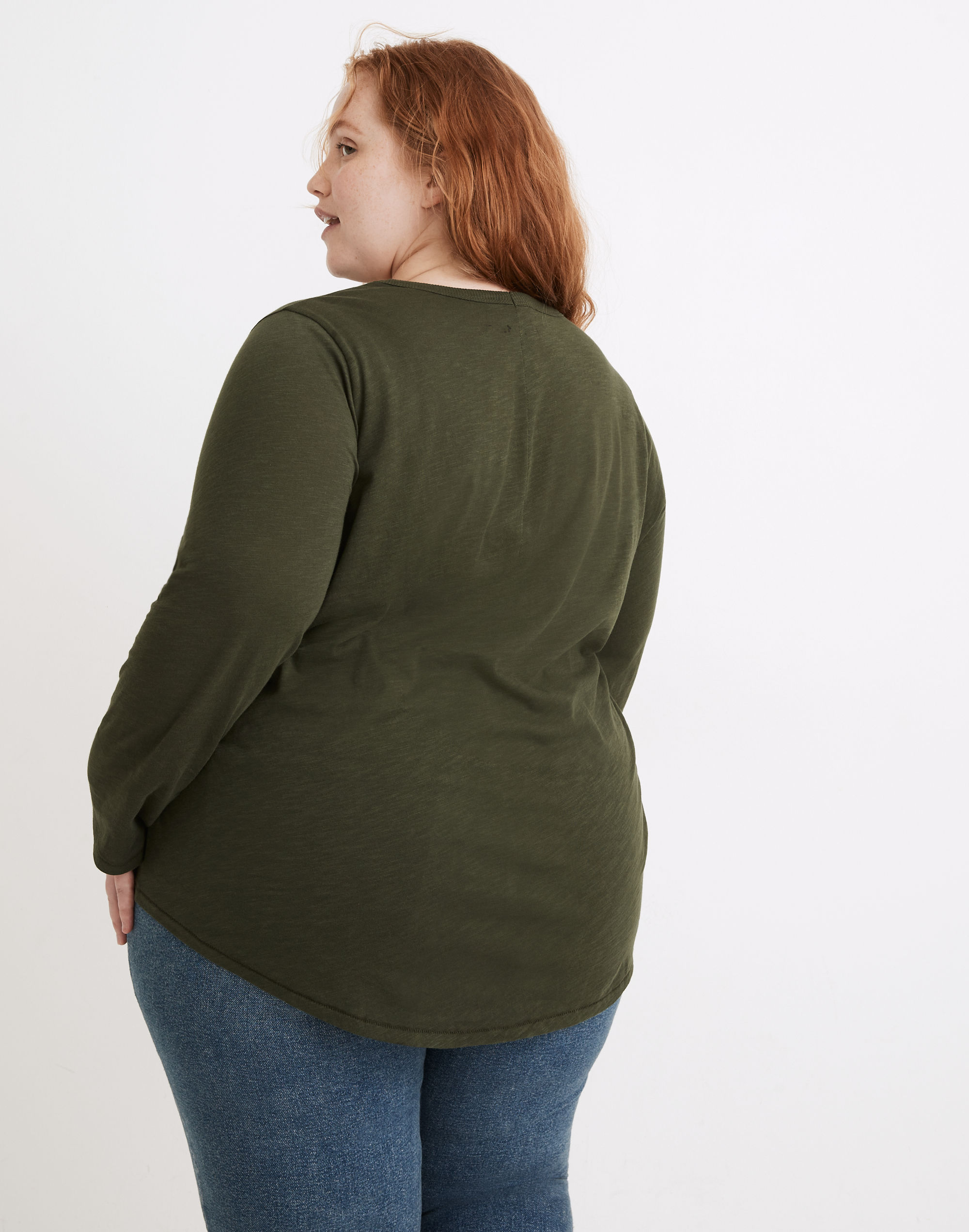 Plus Whisper Cotton Rib-Crewneck Long-Sleeve Tee in Mulford Stripe