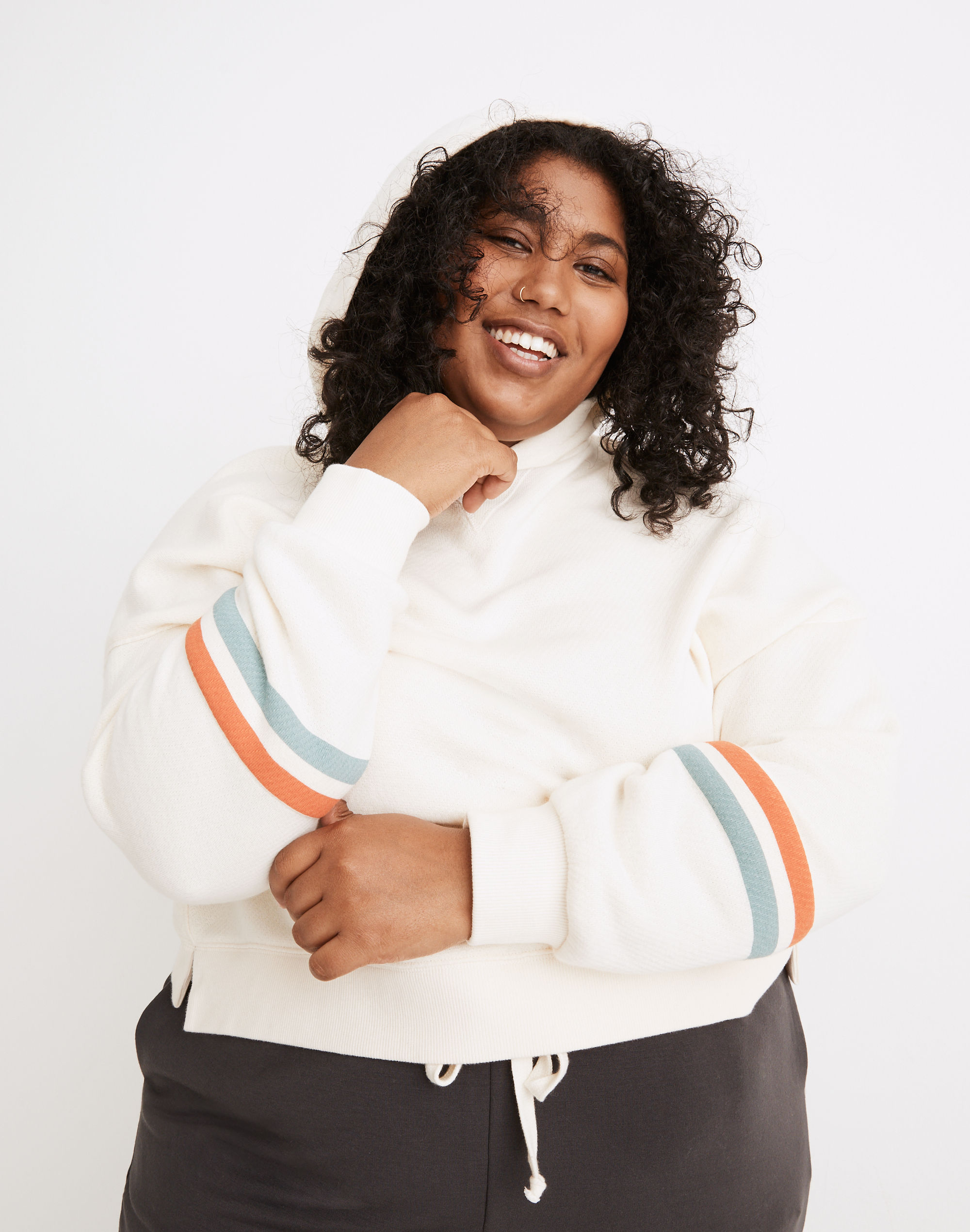 plus mwl airyterry hoodie sweatshirt: stripe-sleeve edition