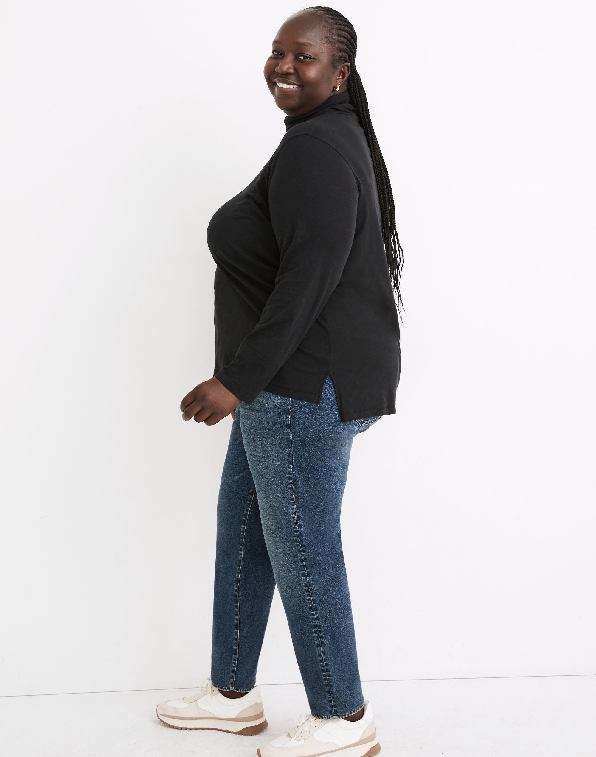 Plus Whisper Cotton Turtleneck in Herrick Stripe