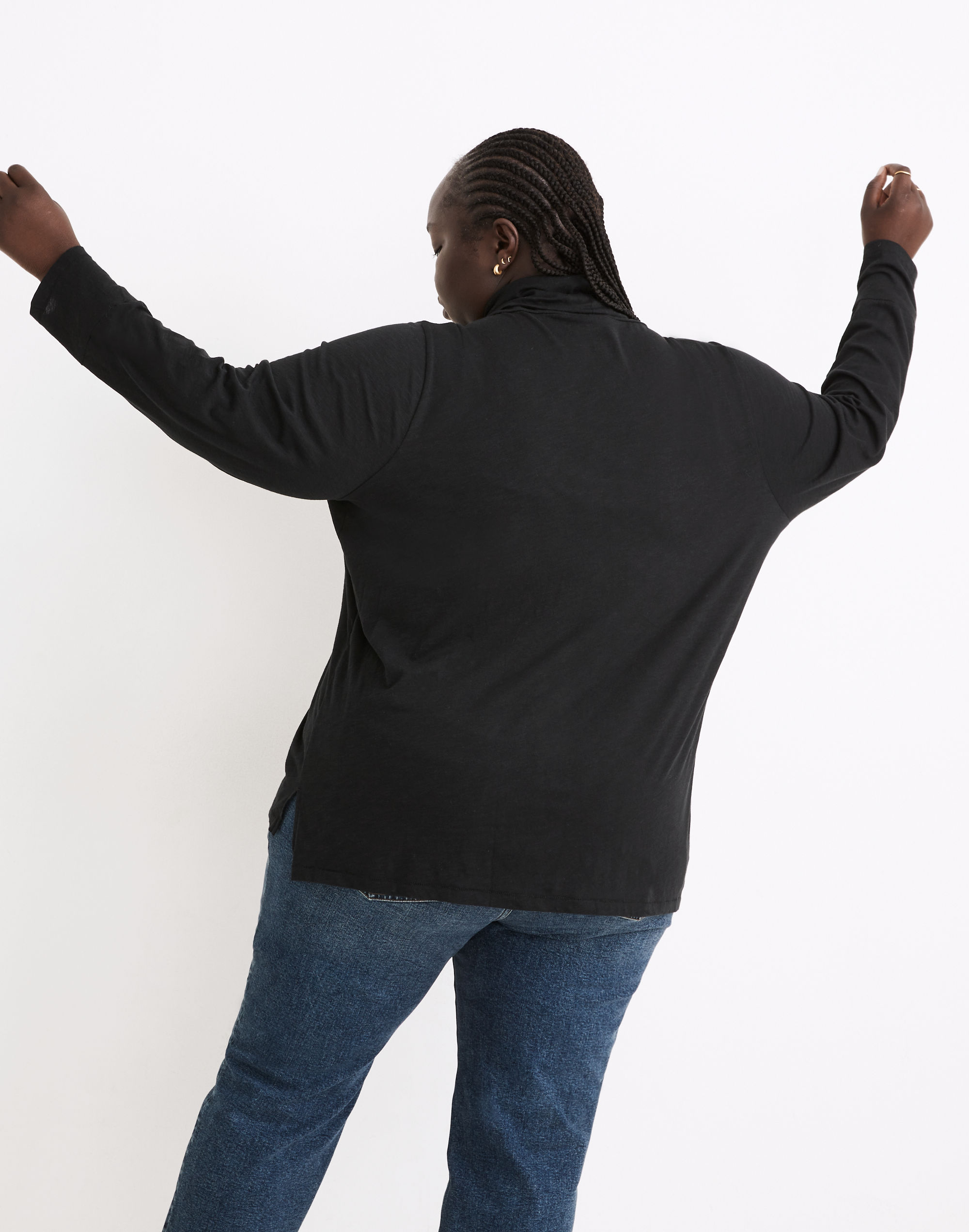 Plus Whisper Cotton Turtleneck in Herrick Stripe