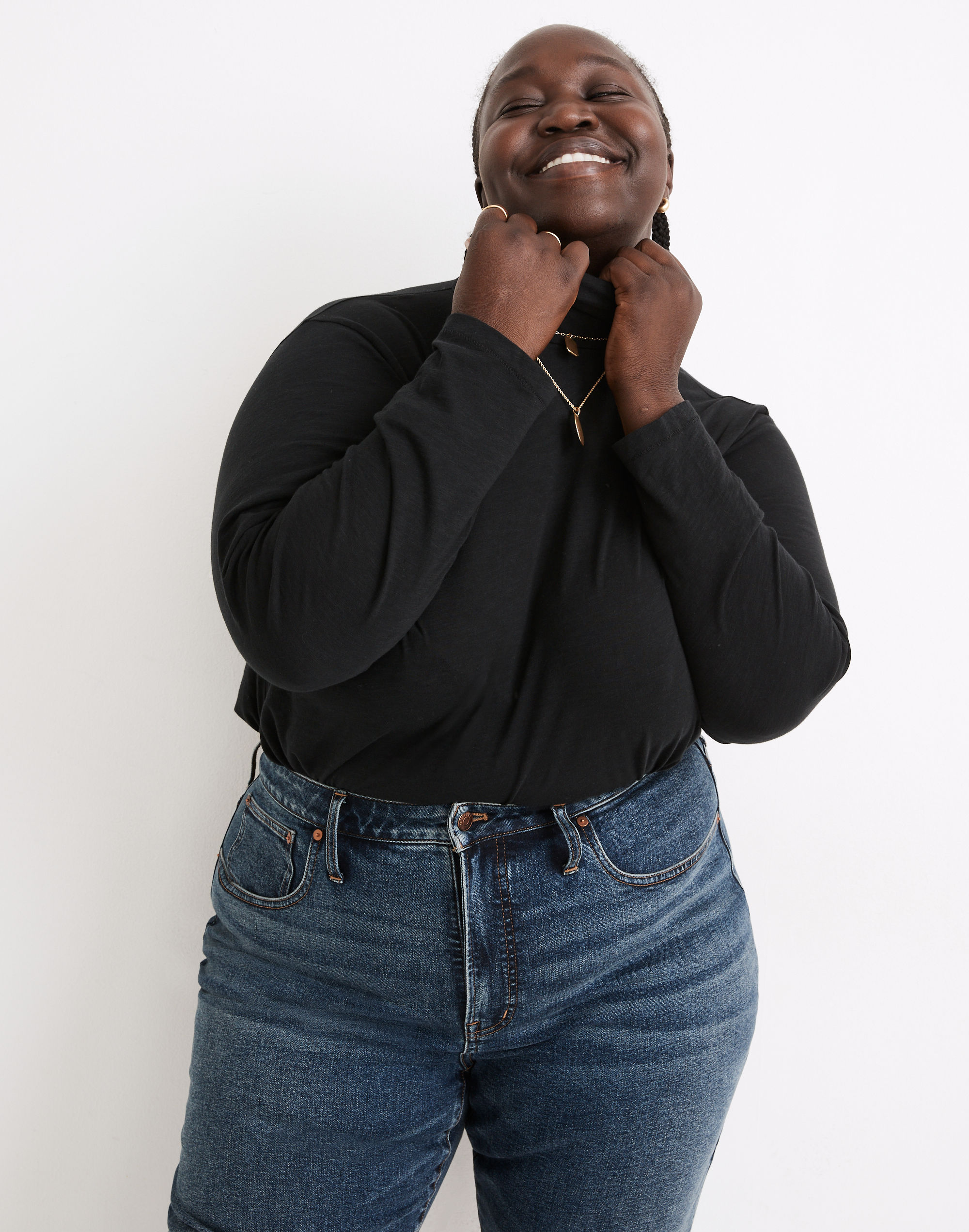 Plus Whisper Cotton Turtleneck in Herrick Stripe