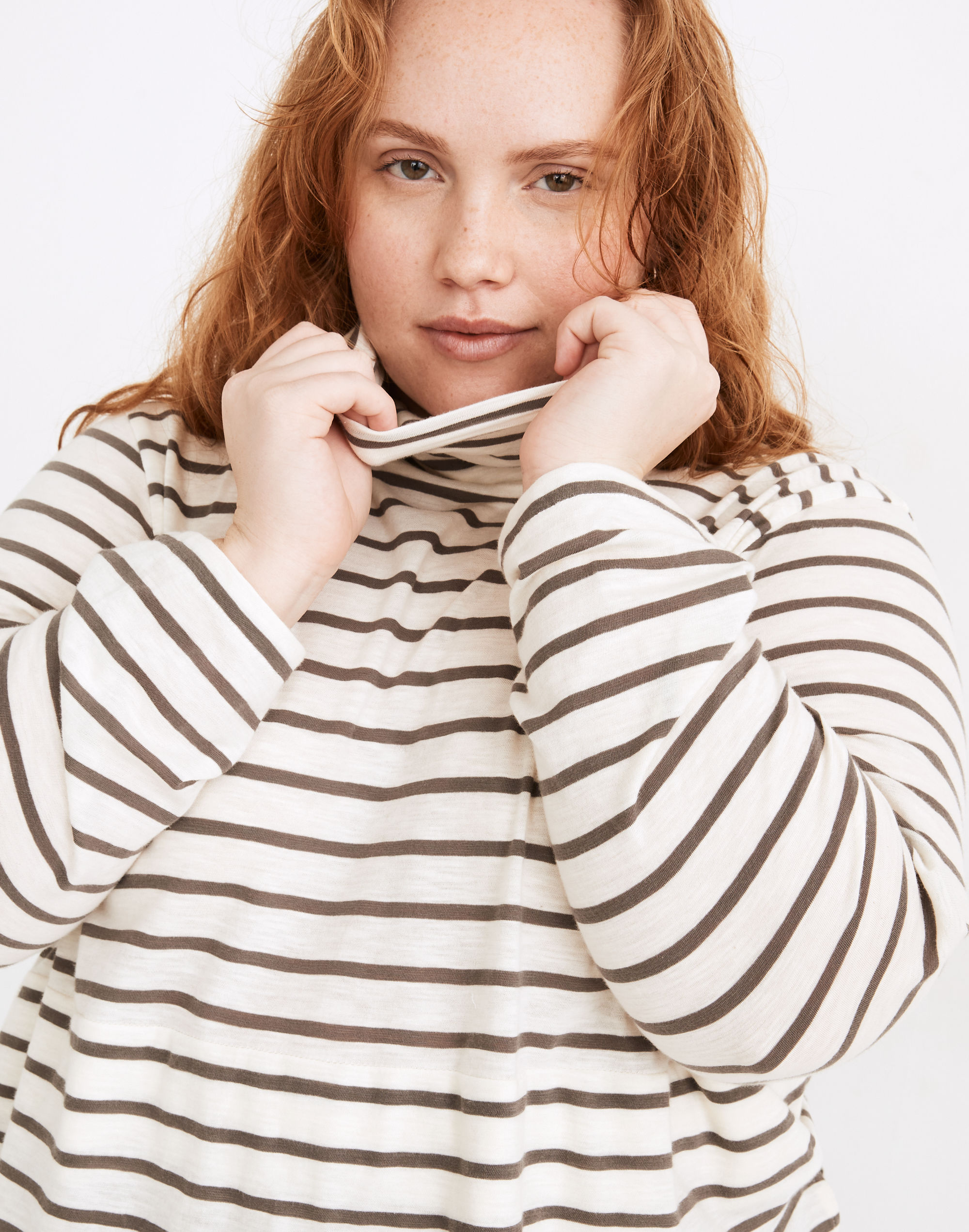 Plus Whisper Cotton Turtleneck in Esme Stripe