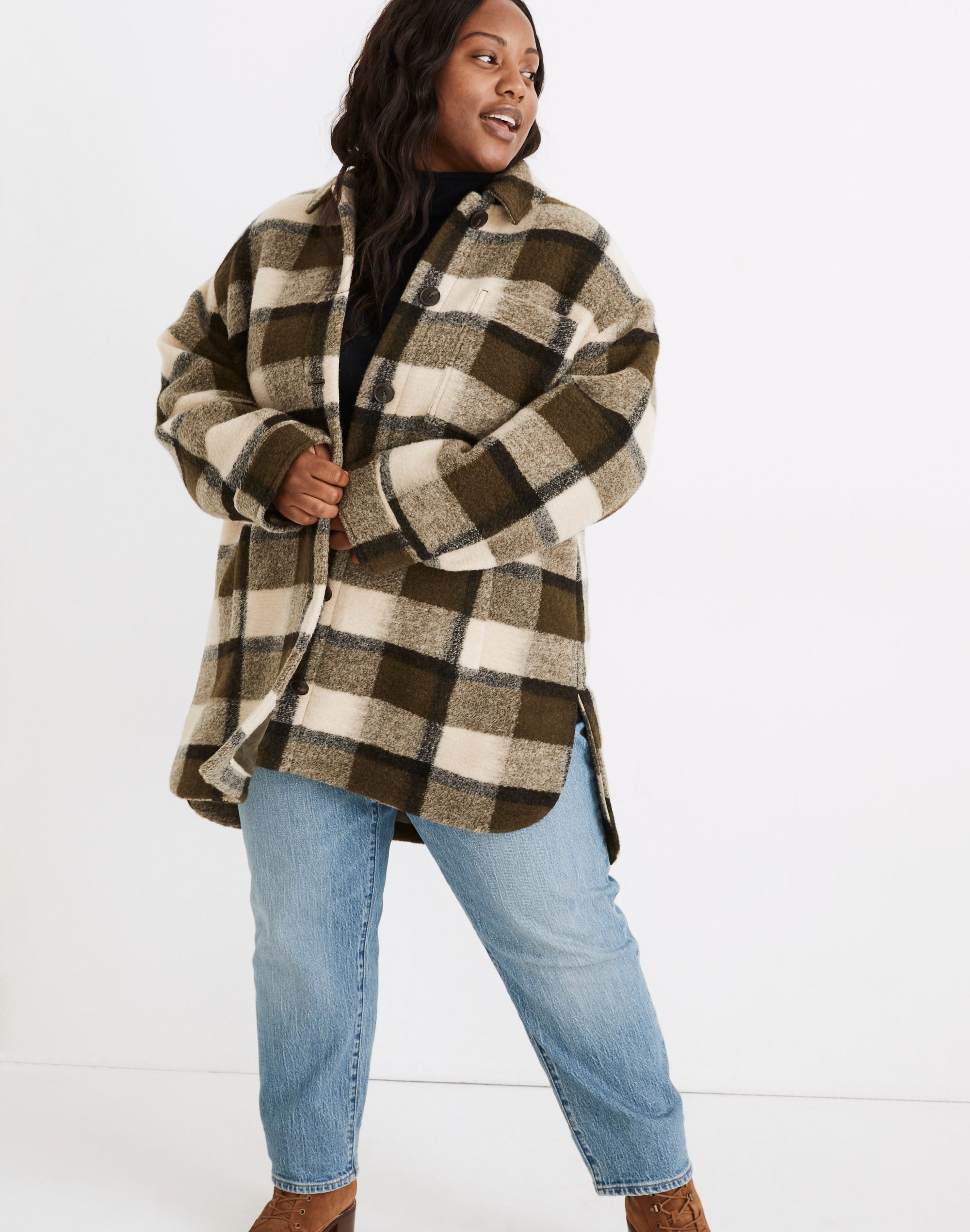 Plus Belrose Shirt-Jacket in Maran Plaid