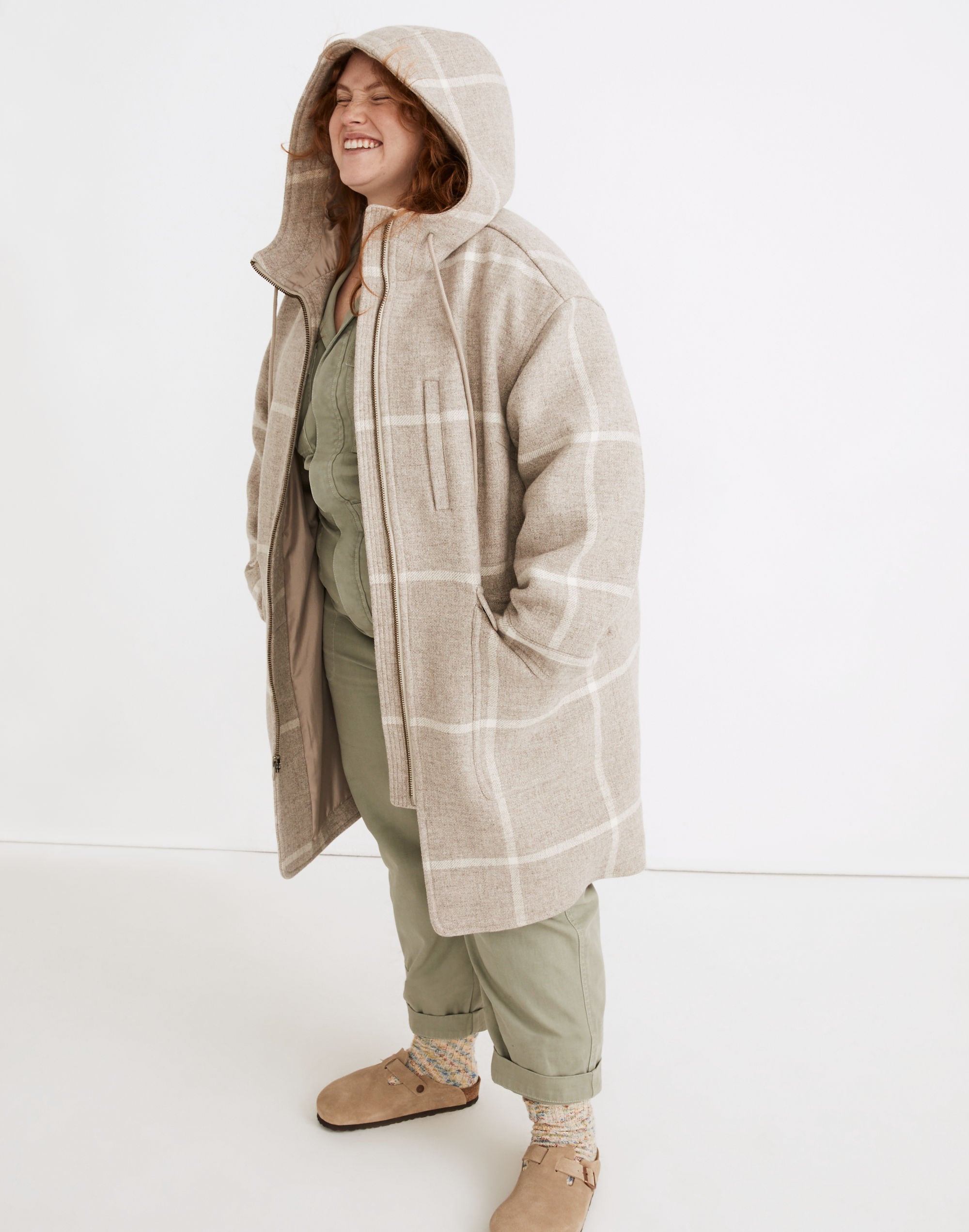plus windowpane lynnford coat in undyed insuluxe fabric