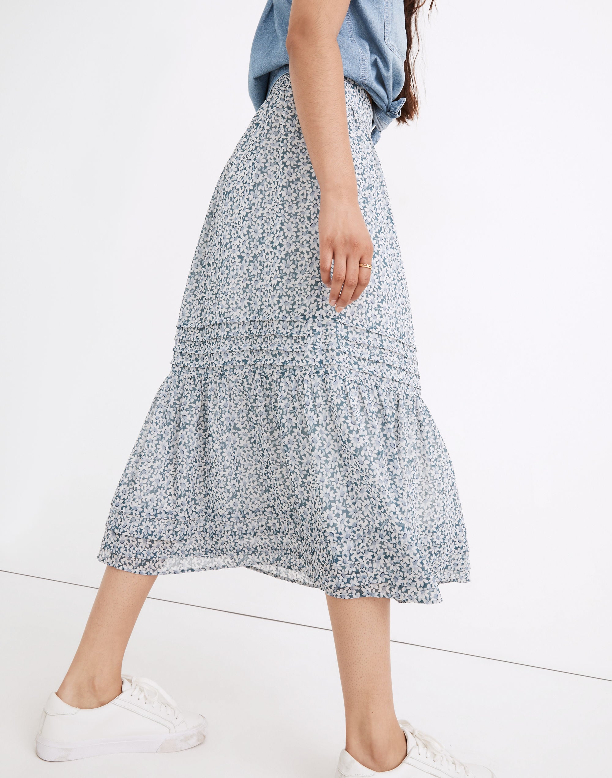 (Re)sourced Georgette Pintuck Maxi Skirt in Sunflower Field