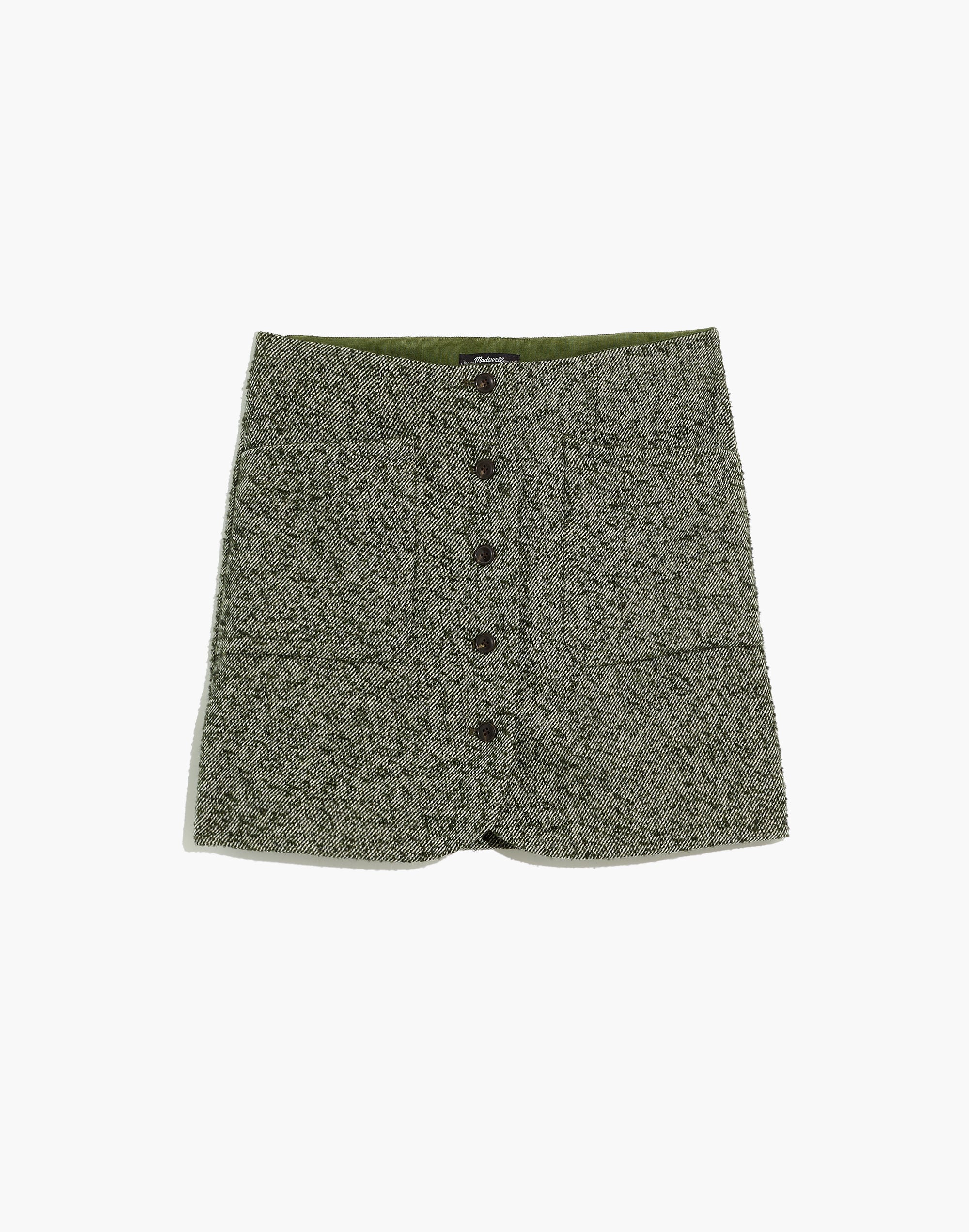 Herringbone Wool Button-Front Mini Skirt