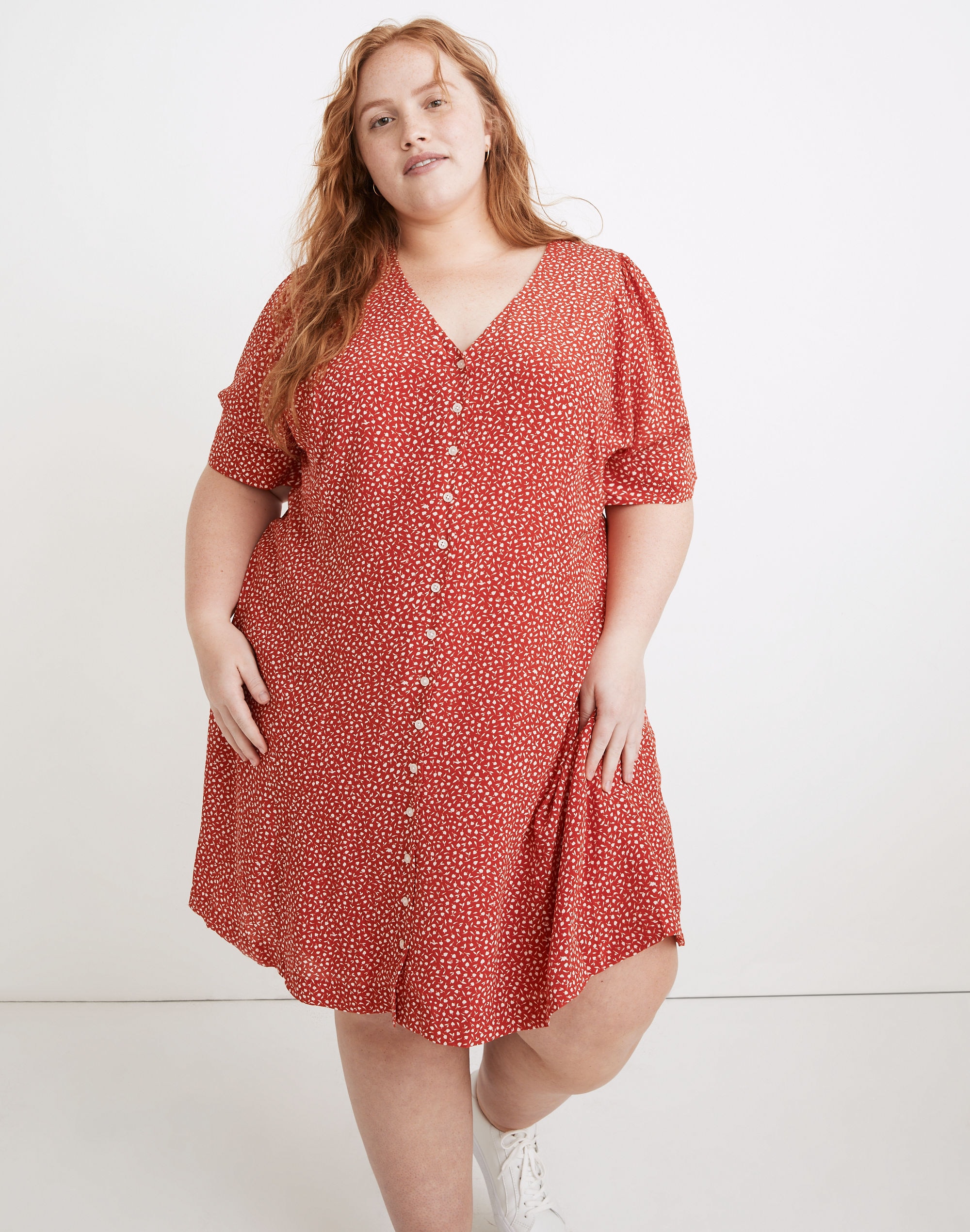 Plus Silk Button-Front Mini Dress in Park Picnic