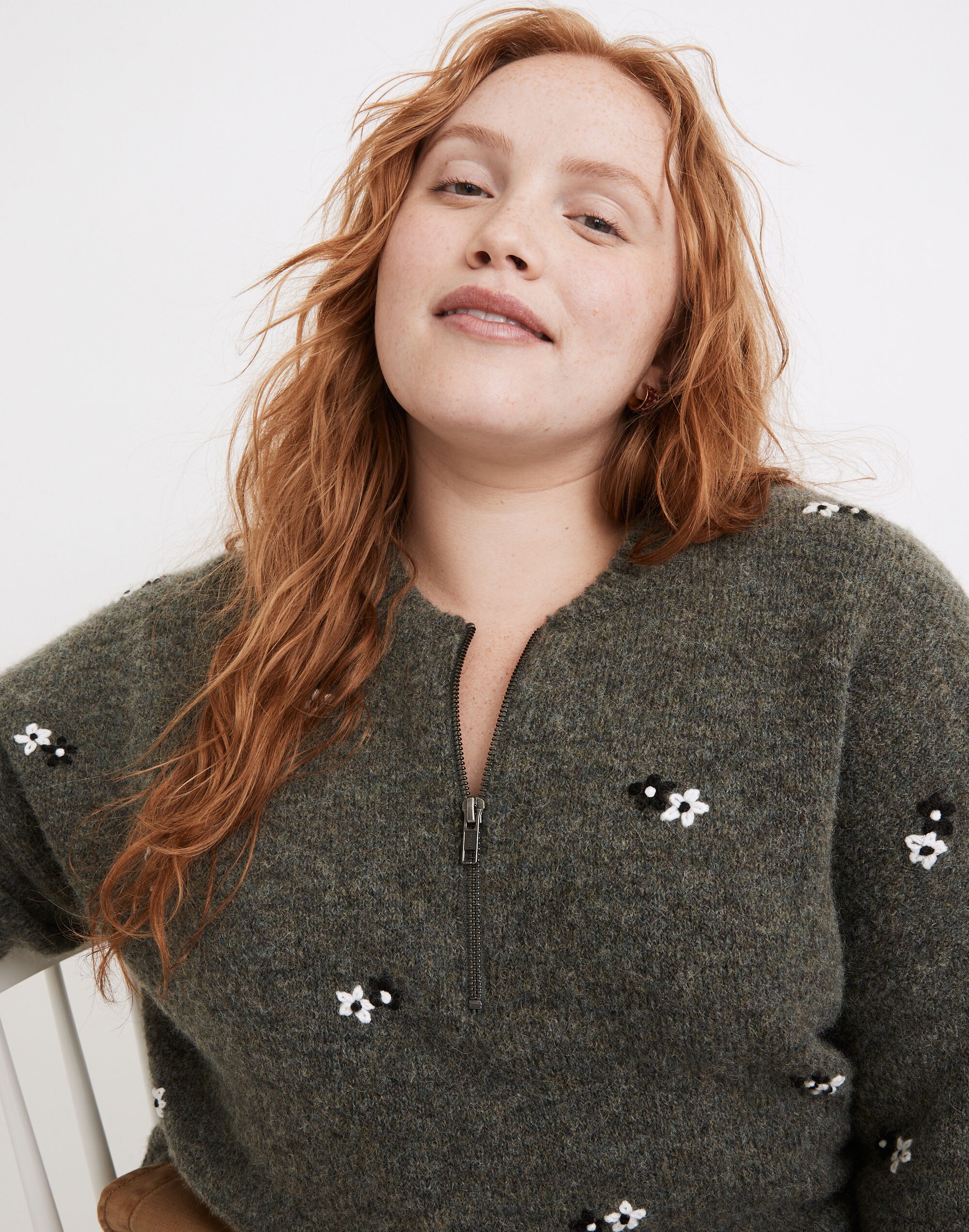 Plus Embroidered Enfield Half-Zip Sweater