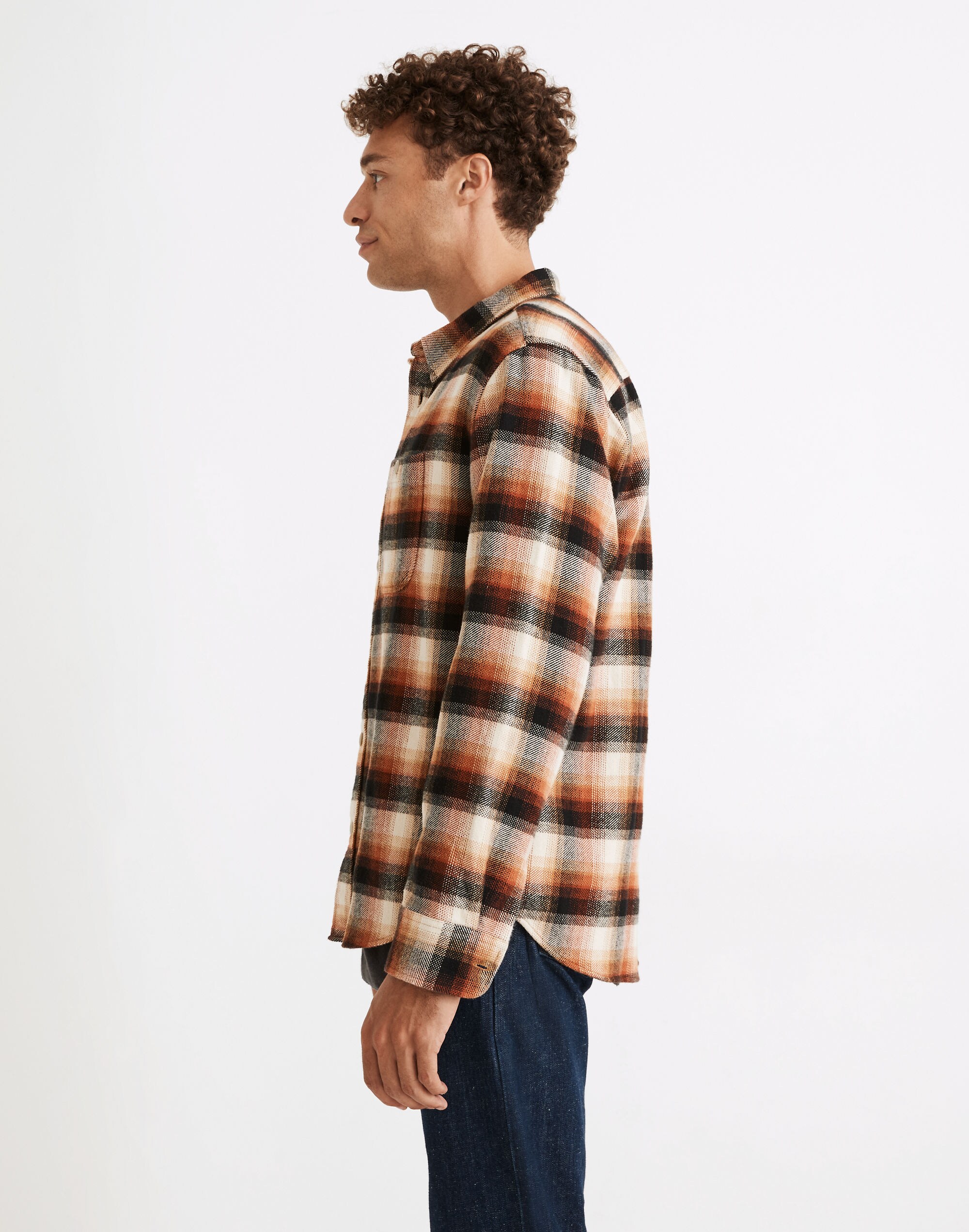 Brushed Flannel Easy Long-Sleeve Shirt in Plaid