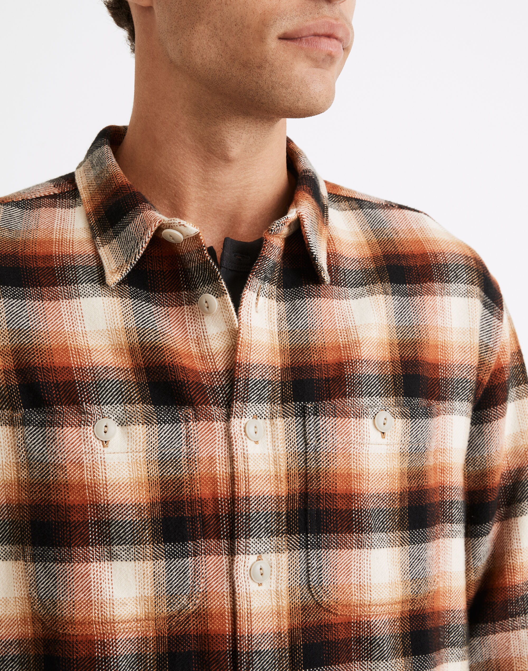 Brushed Flannel Easy Long-Sleeve Shirt in Plaid