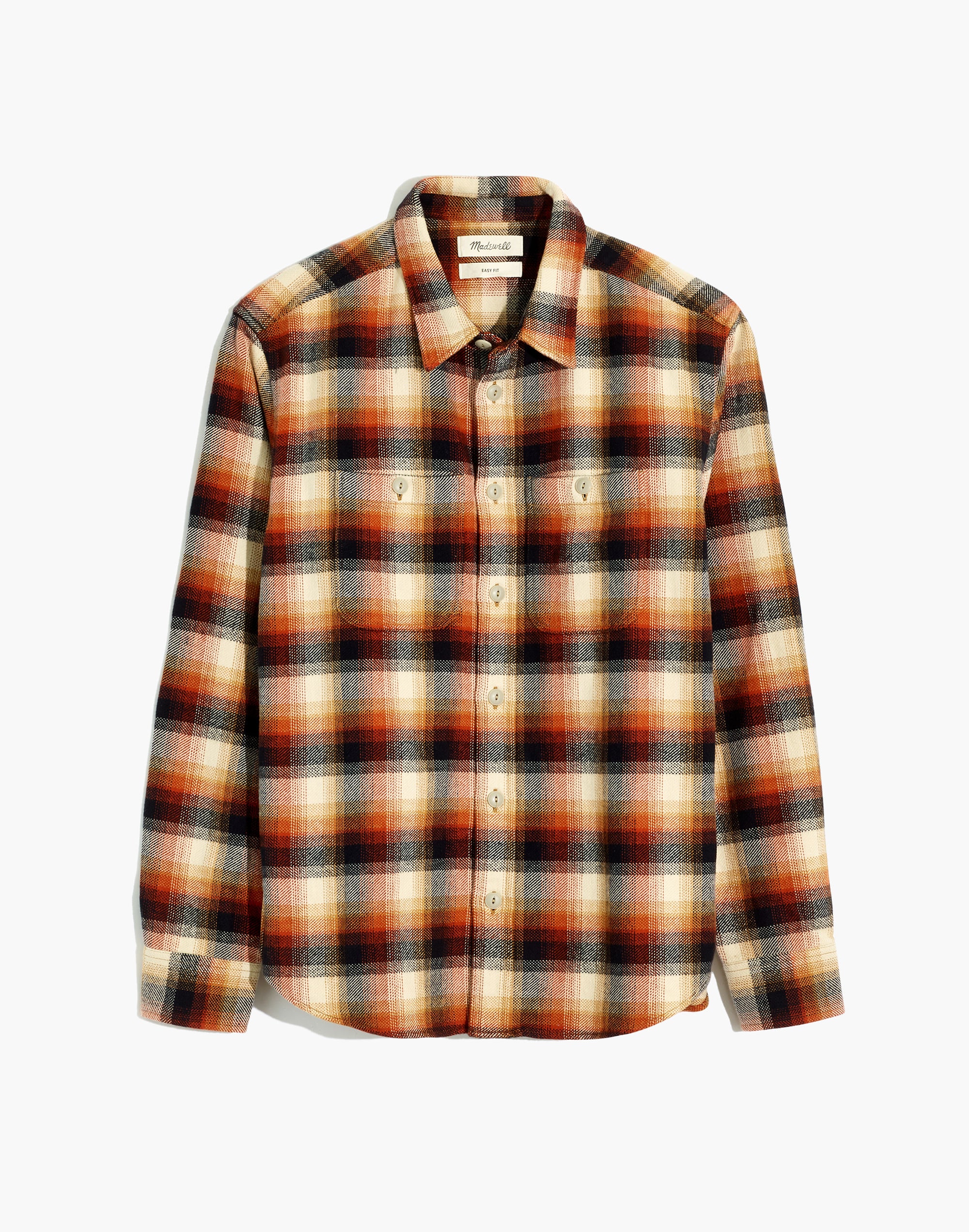 Brushed Flannel Easy Long-Sleeve Shirt in Plaid