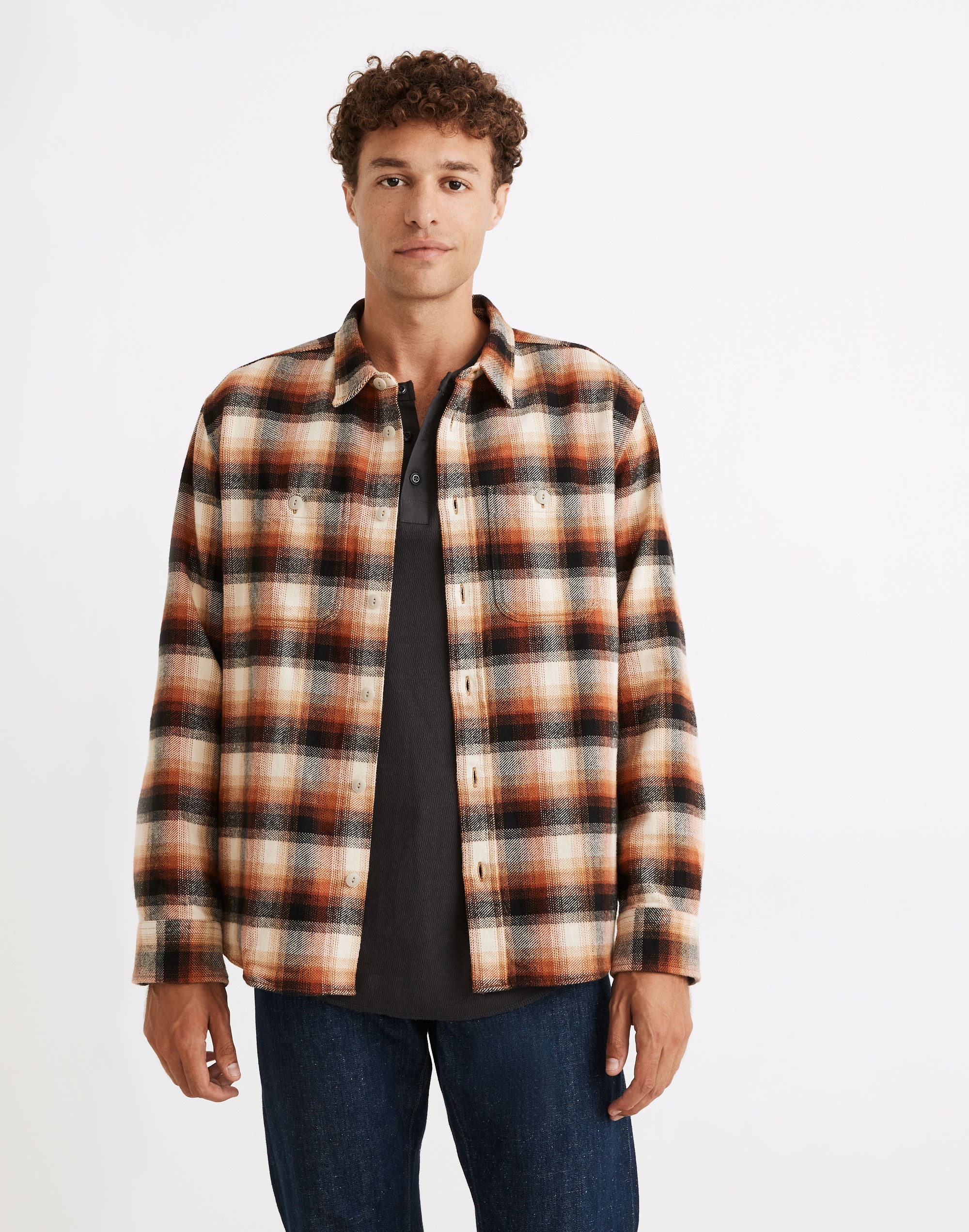 Brushed Flannel Easy Long-Sleeve Shirt in Plaid