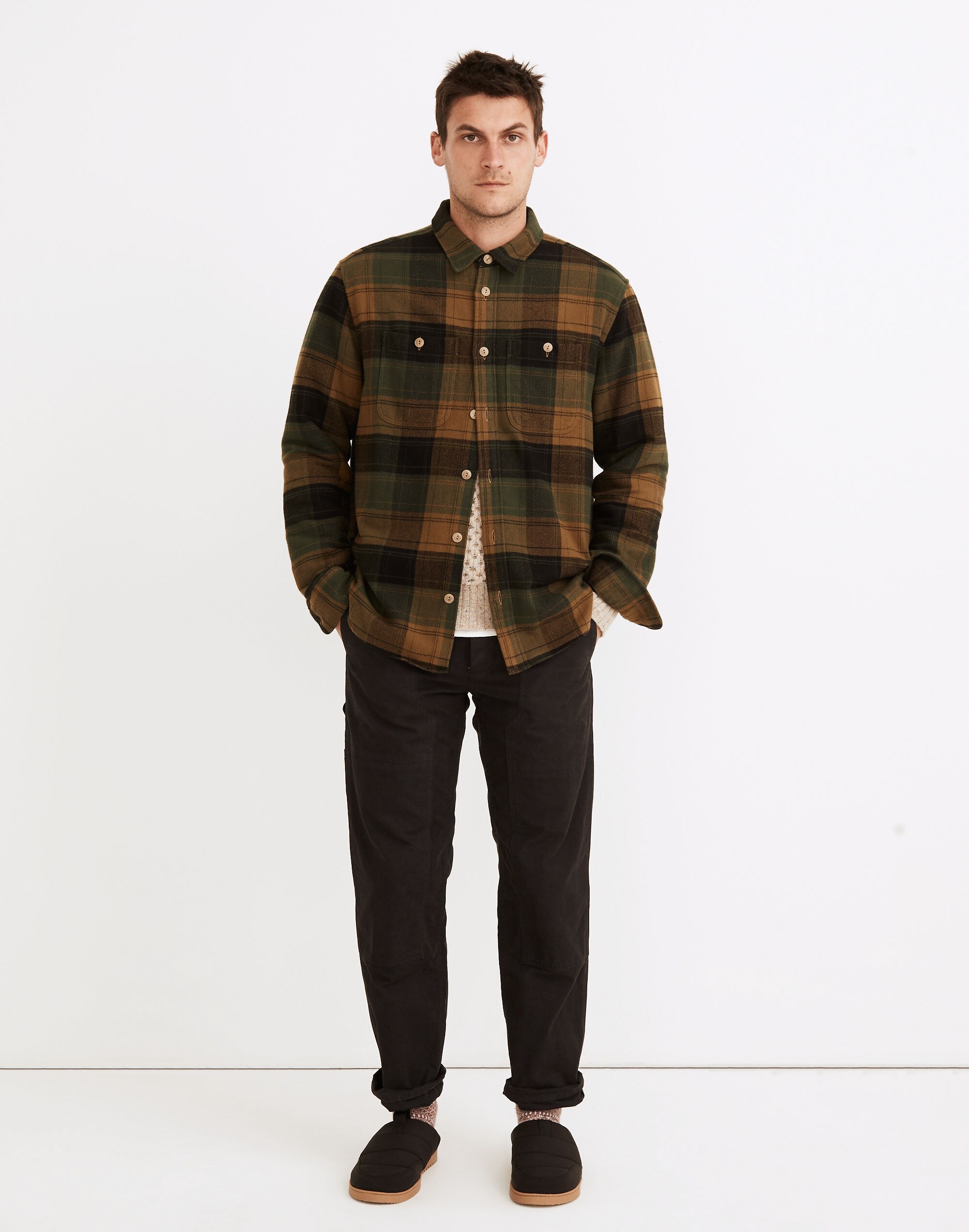 Brushed Flannel Easy Long-Sleeve Shirt in Plaid