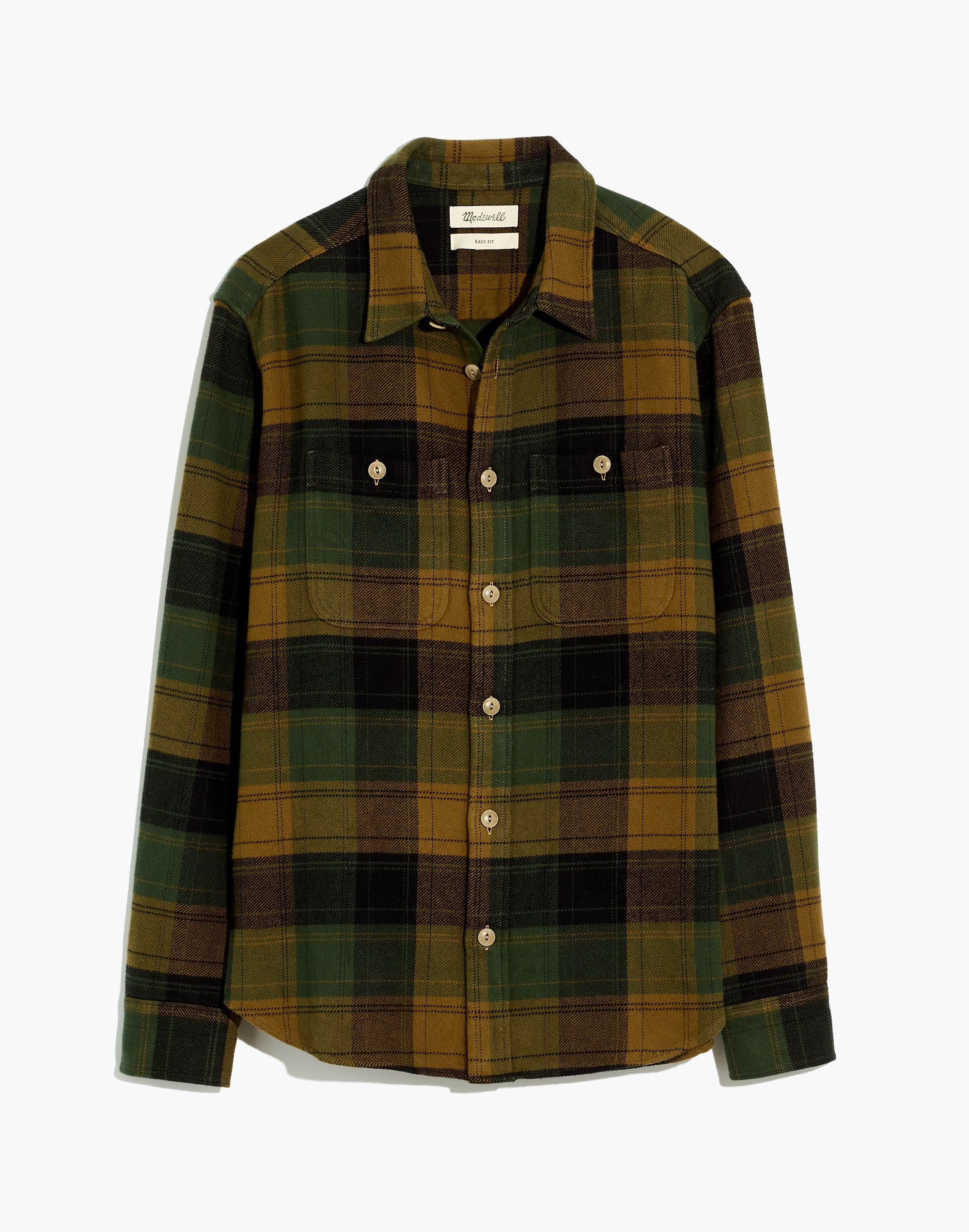 Brushed Flannel Easy Long-Sleeve Shirt in Plaid