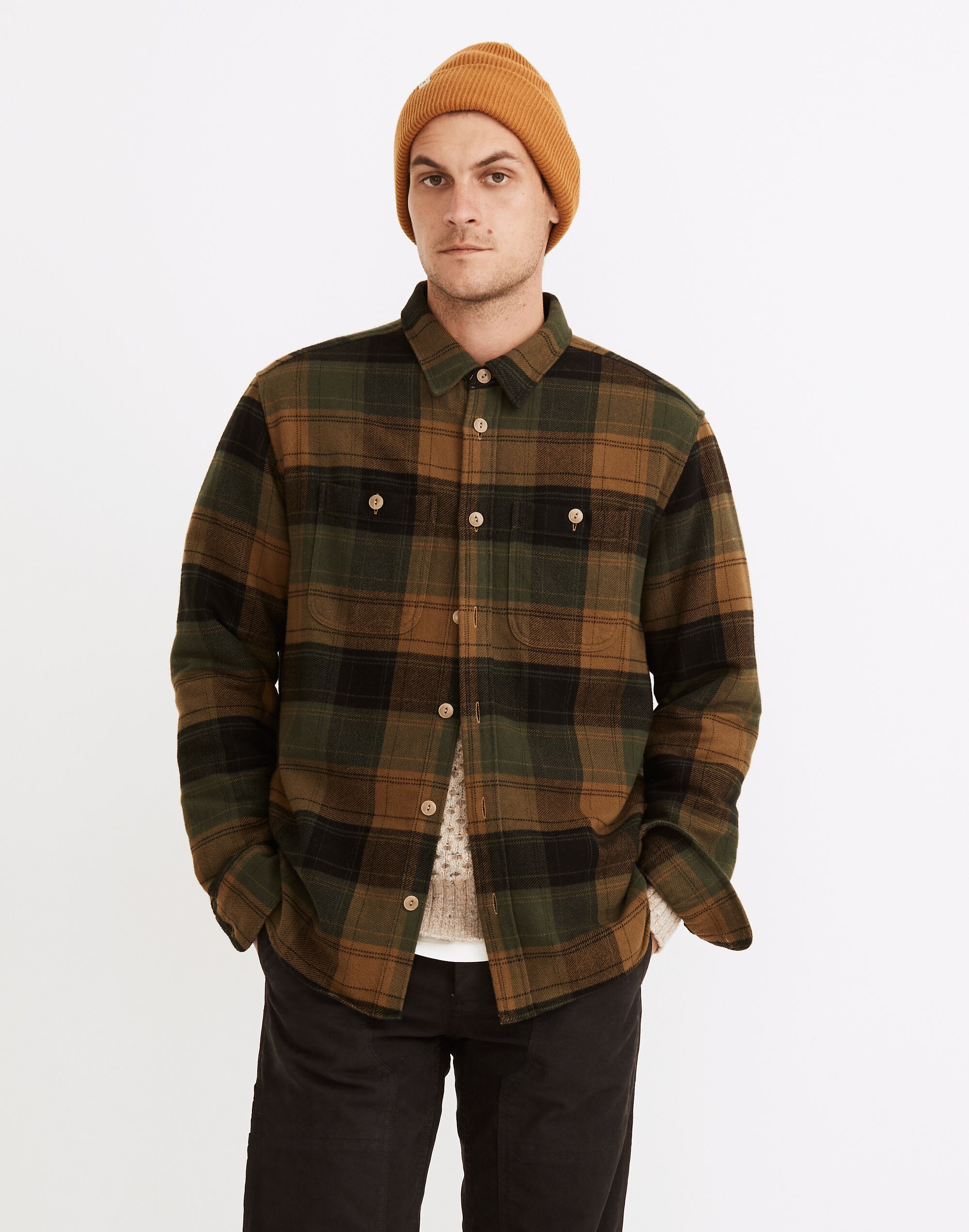 Brushed Flannel Easy Long-Sleeve Shirt in Plaid