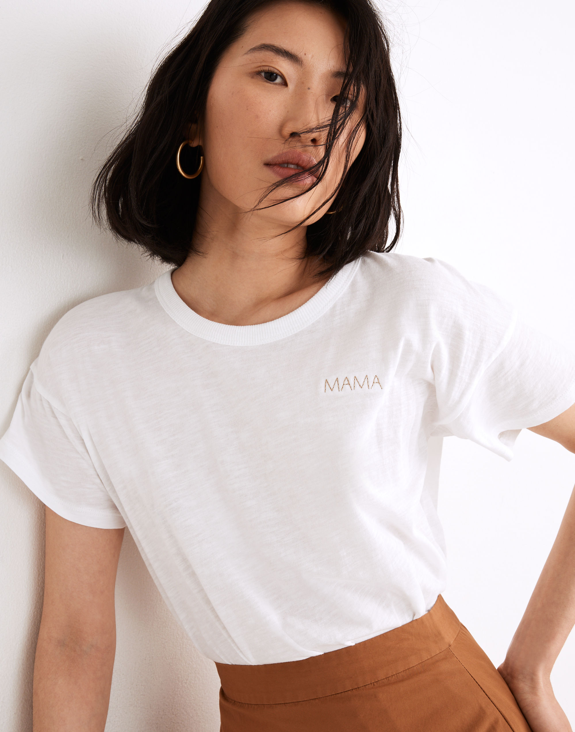 mama embroidered whisper cotton rib-crewneck tee