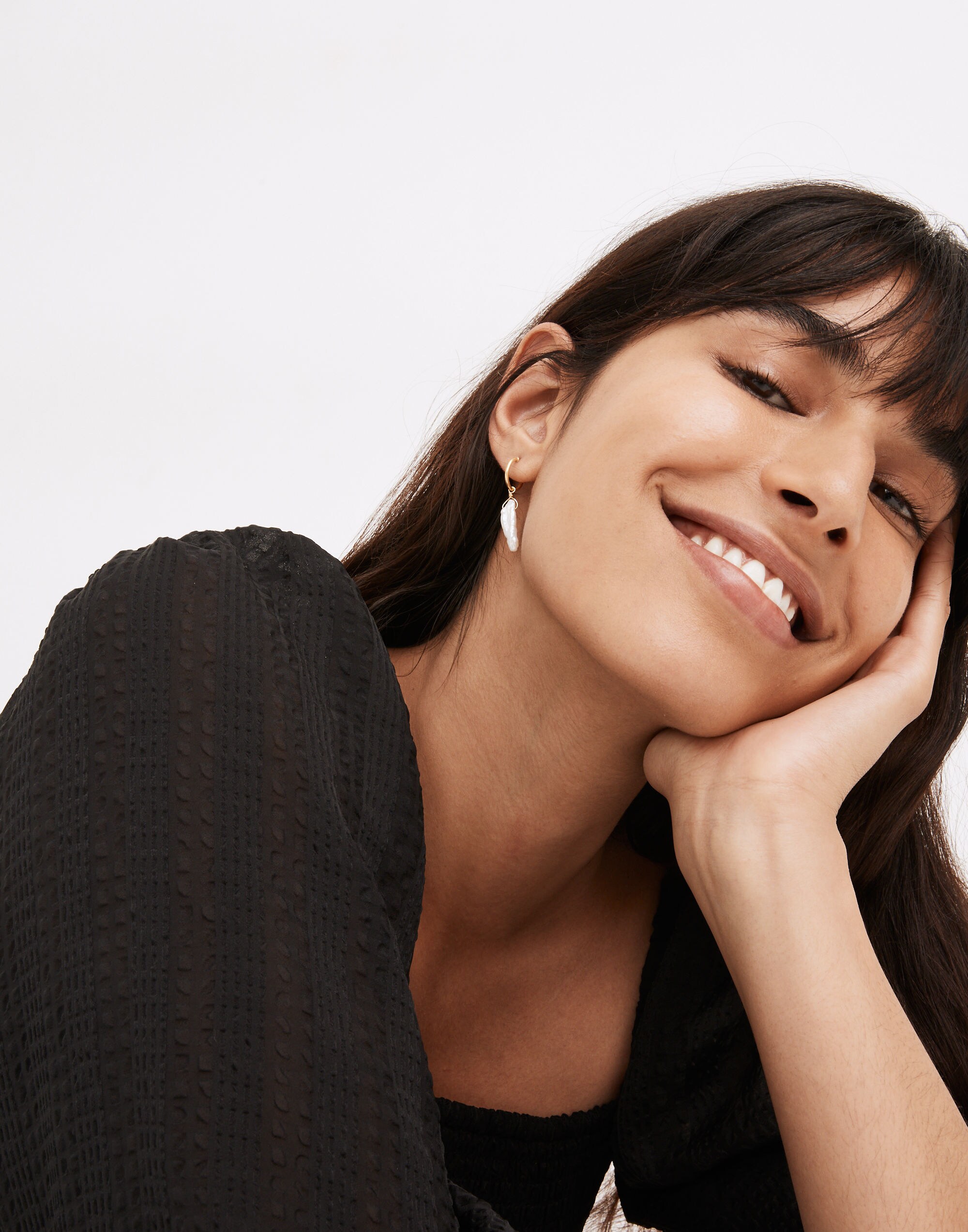 Freshwater Pearl Drop Huggie Hoop Earrings