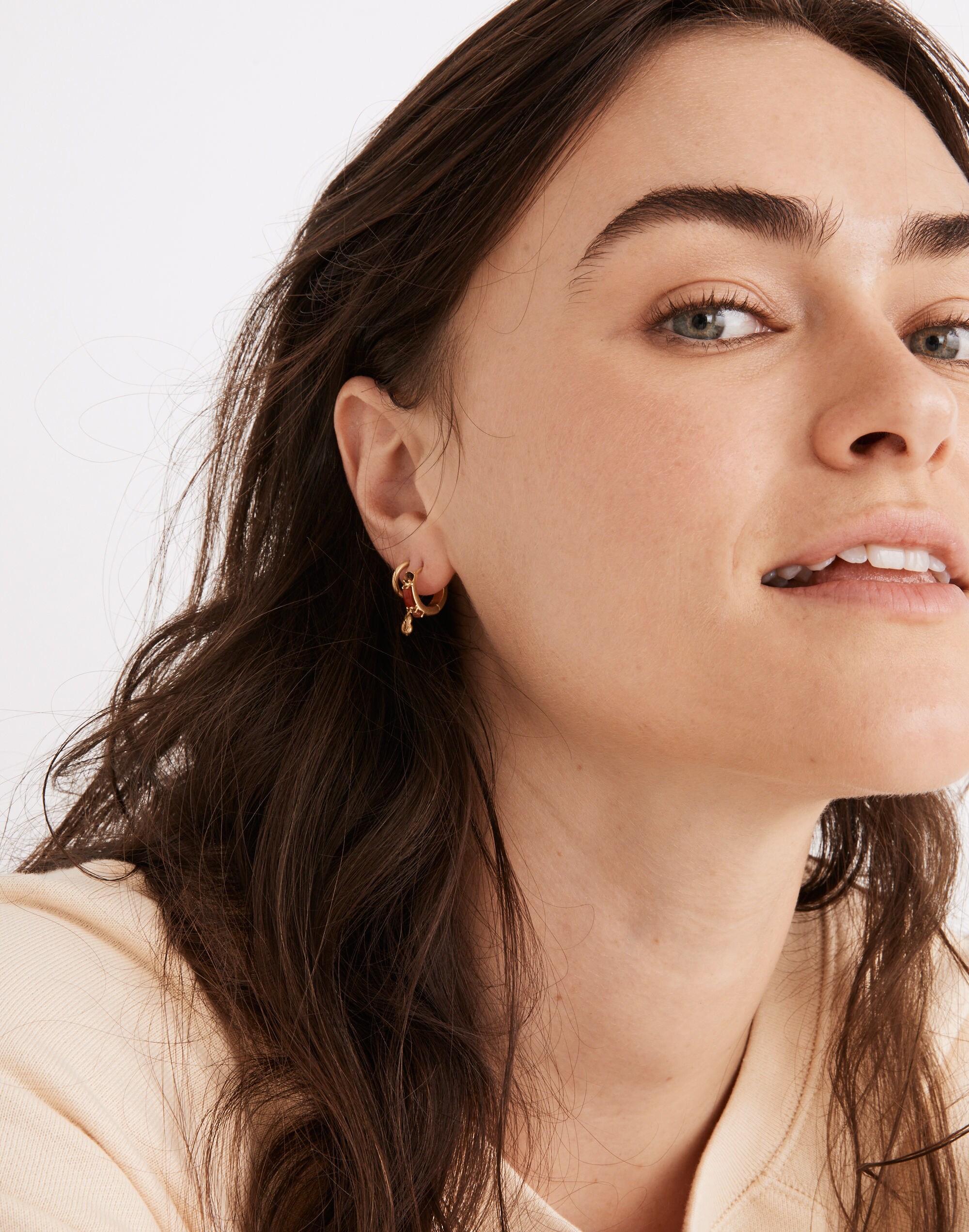 Stone Inlaid Huggie Hoop Earrings