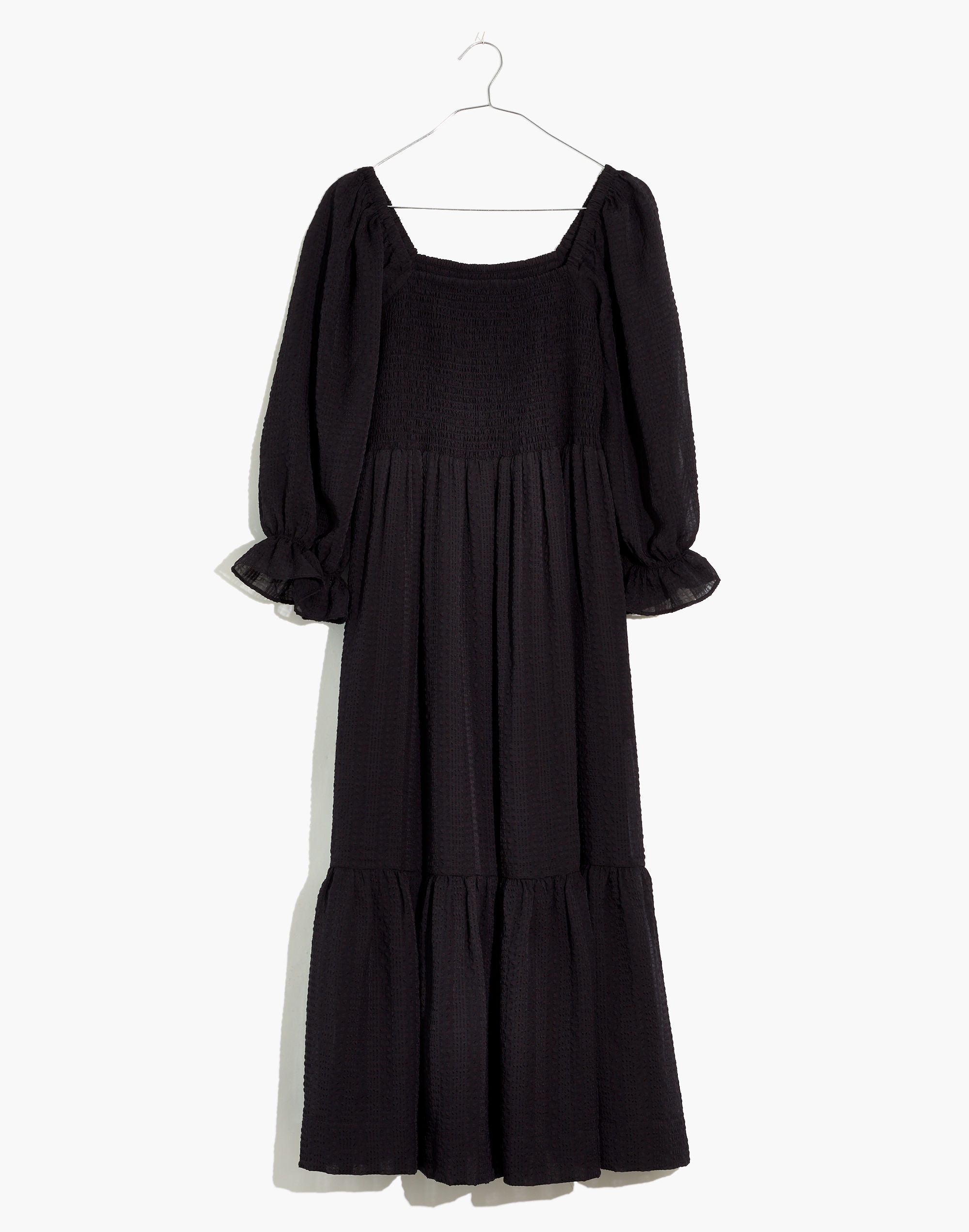 Lucie Elbow-Sleeve Smocked Midi Dress