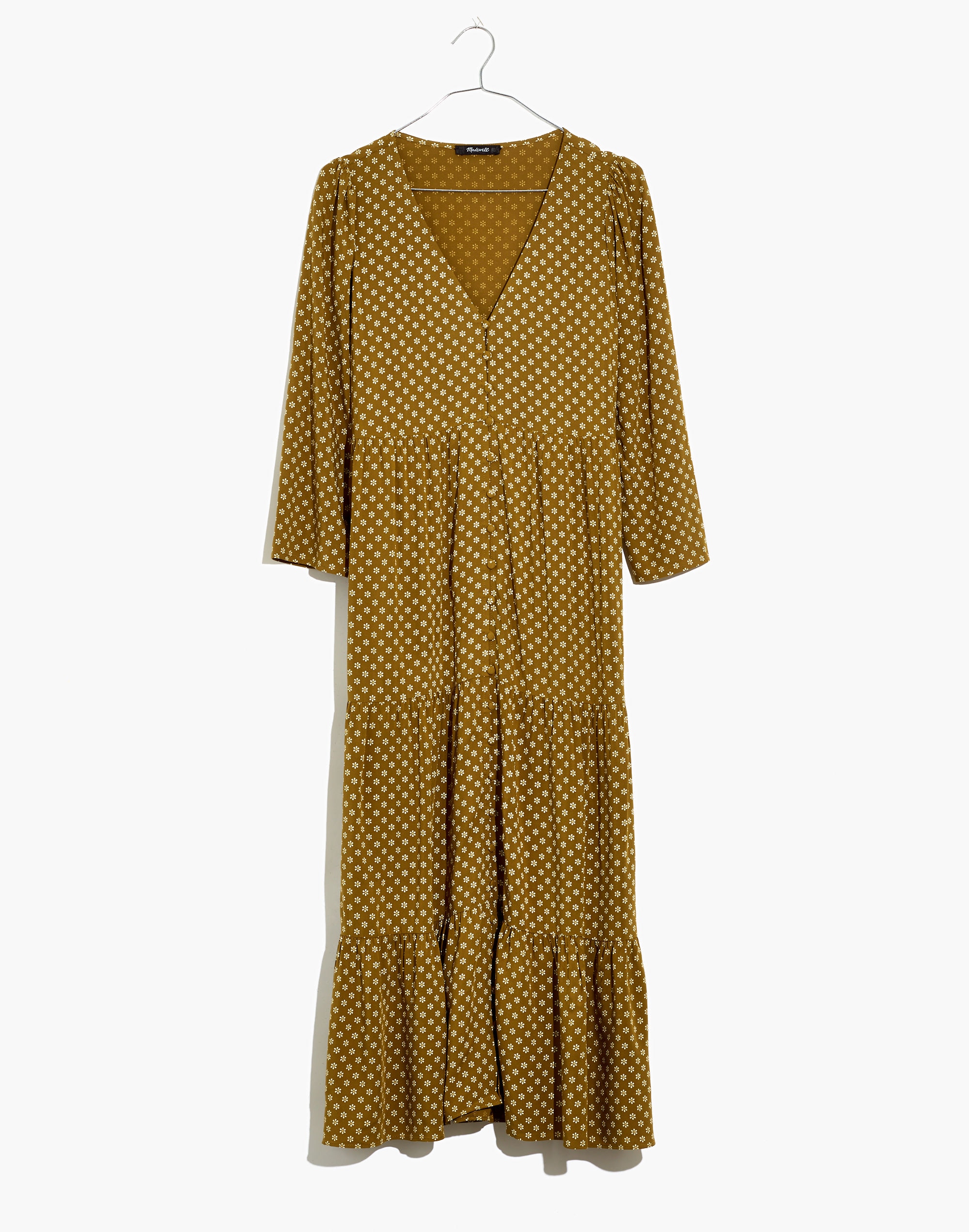 V-Neck Tiered Button-Front Midi Dress in Daisies Forever