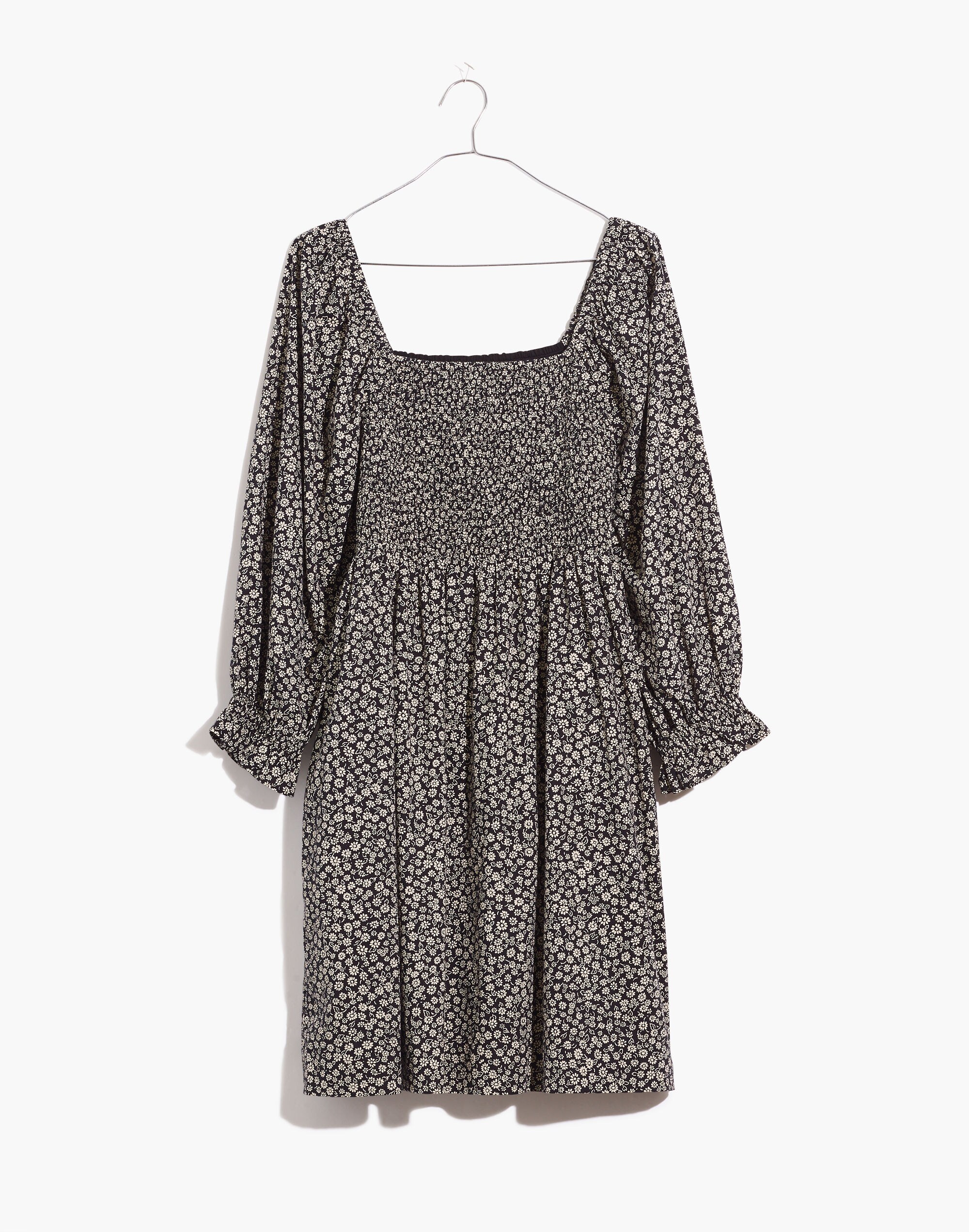 Lucie Elbow-Sleeve Smocked Mini Dress in Parisian Ditsy