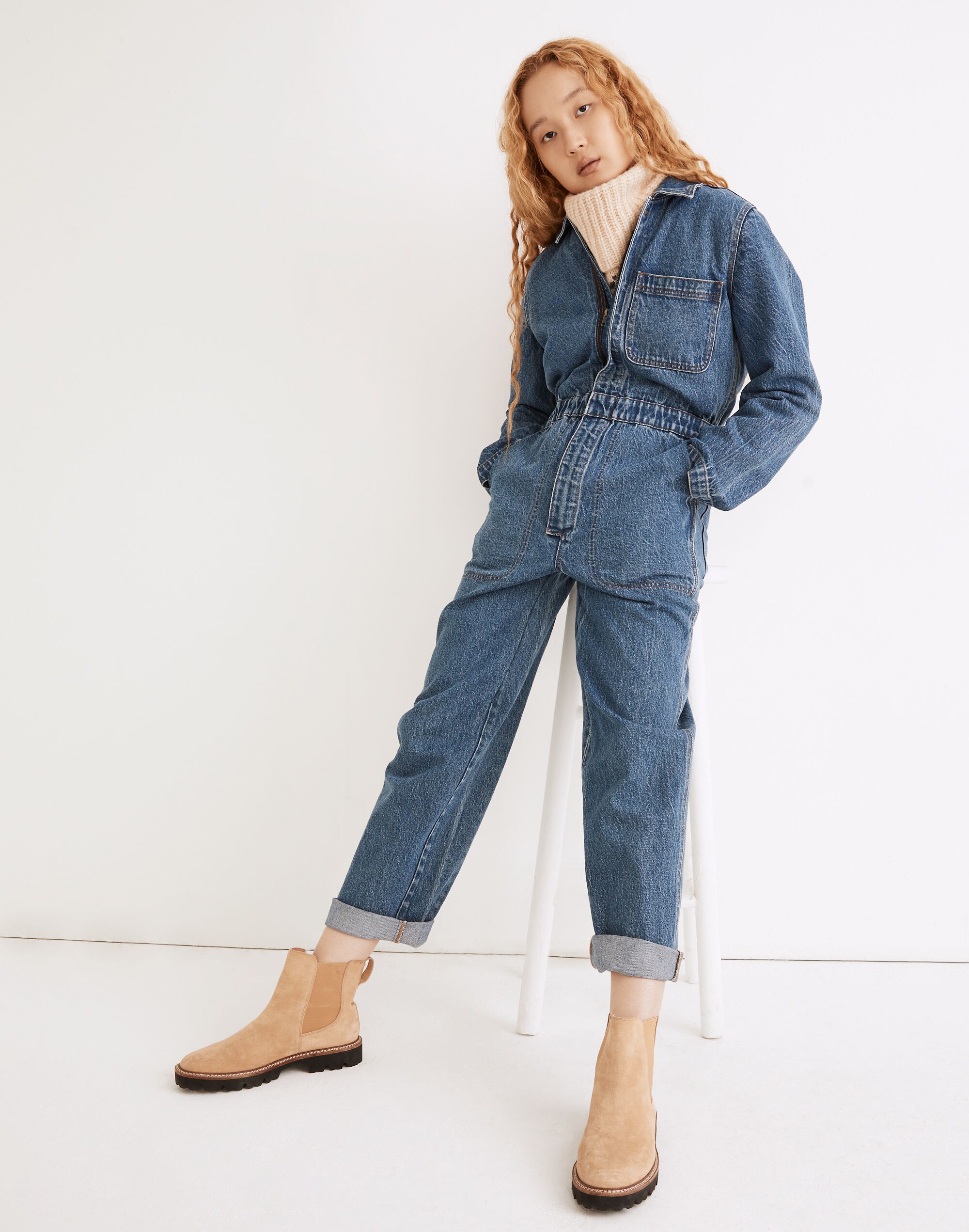 Denim Straight Coverall Jumpsuit