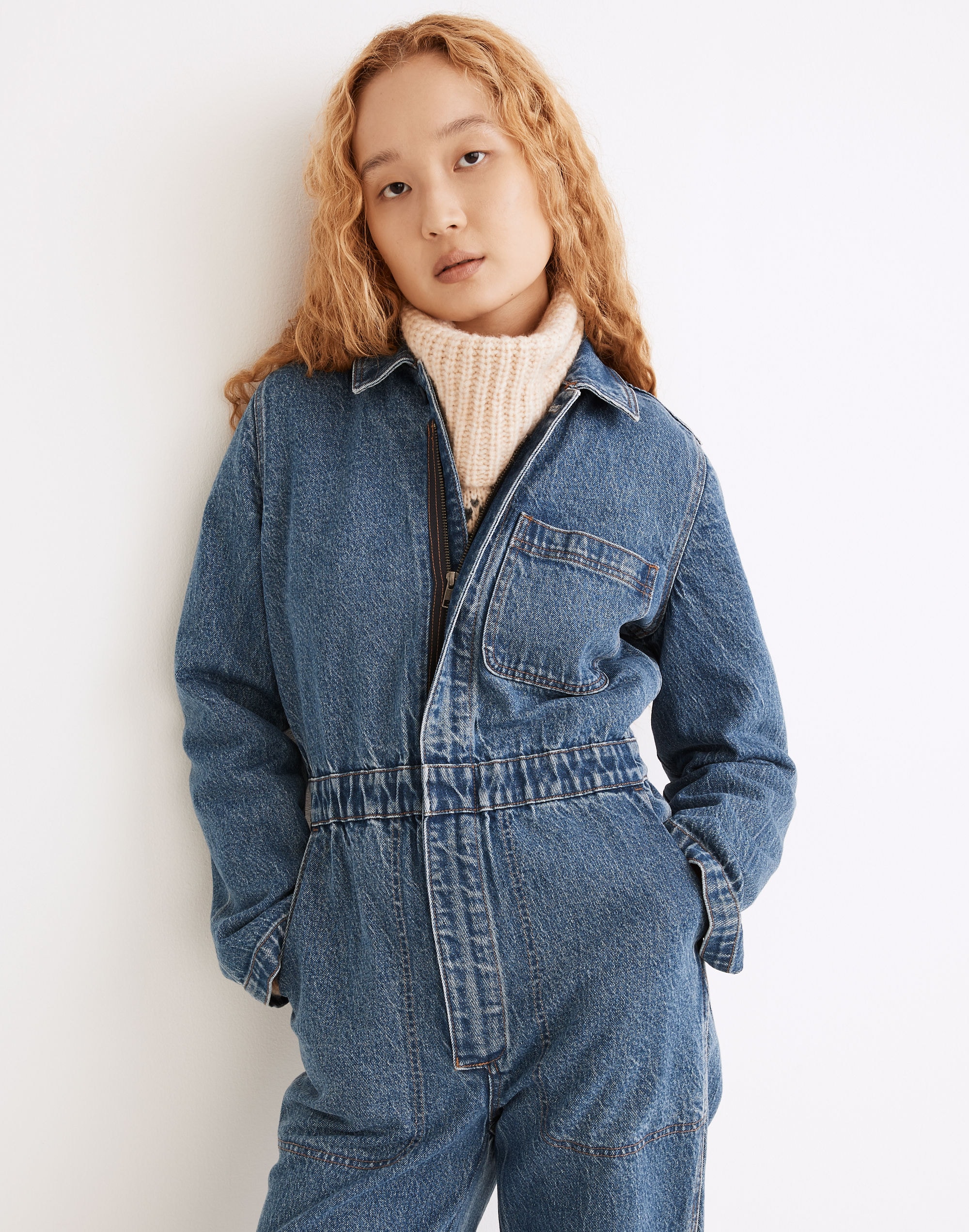 Denim Straight Coverall Jumpsuit