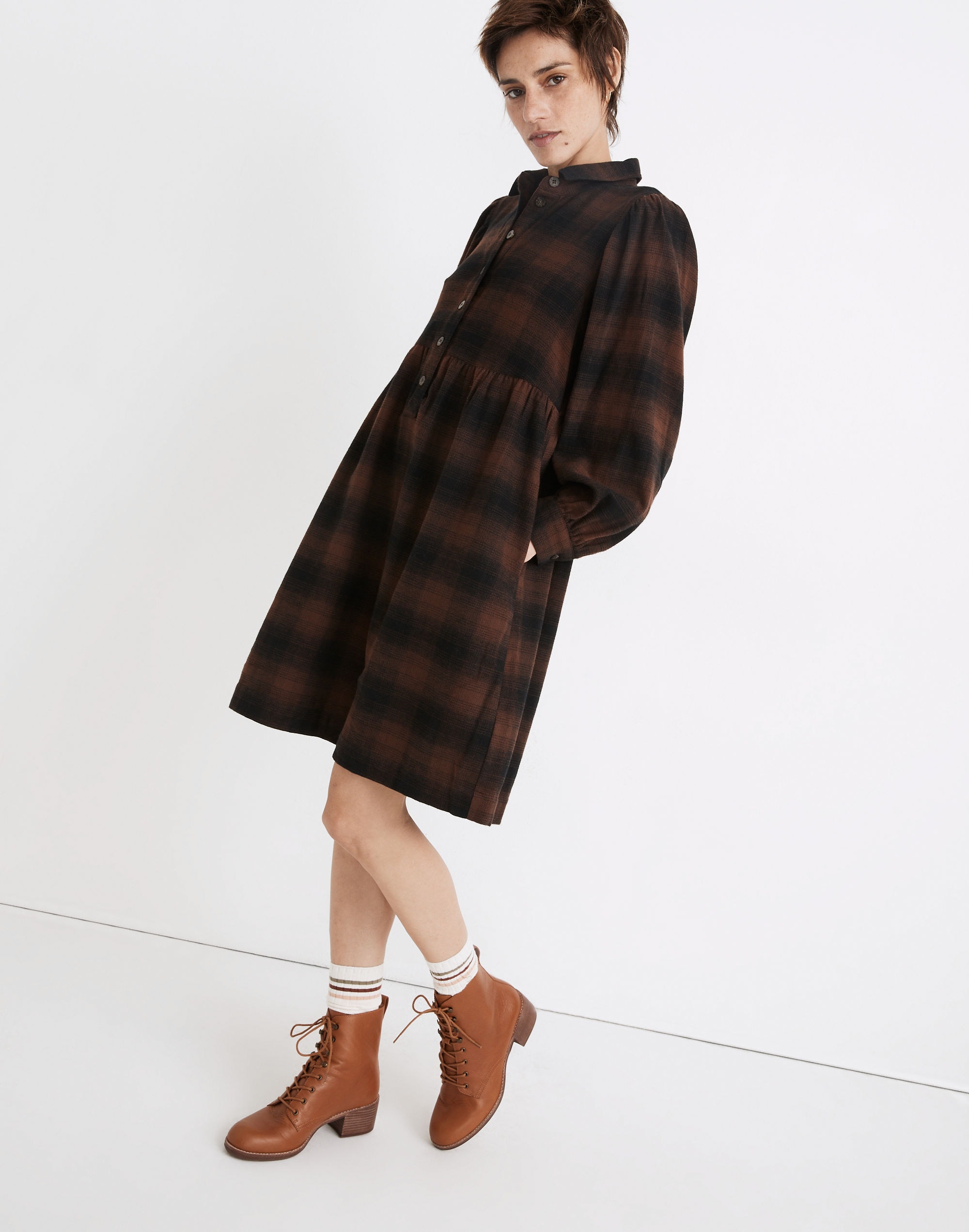 Plaid Flannel Babydoll Shirtdress