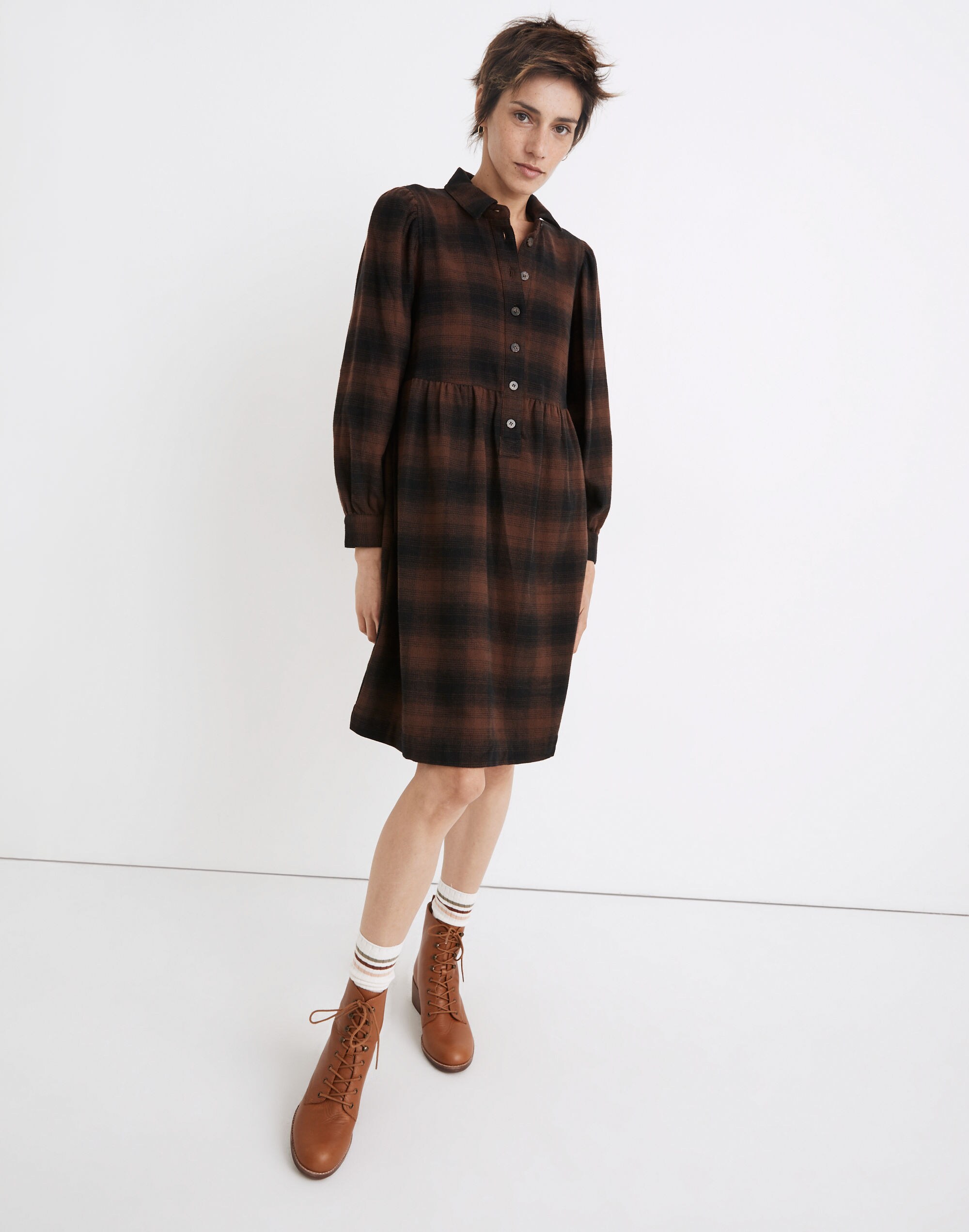 Plaid Flannel Babydoll Shirtdress