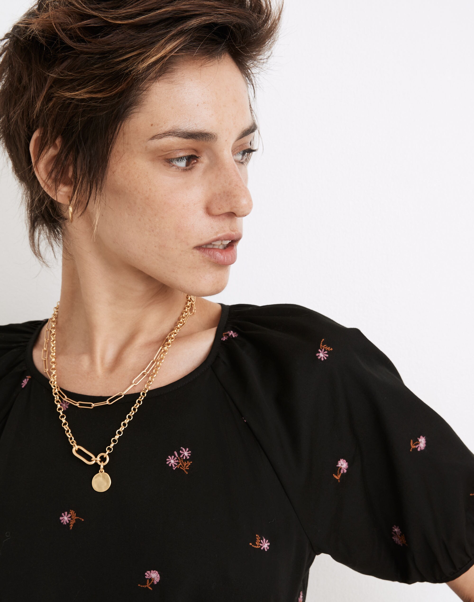 Short-Sleeve Cattail Tiered Dress in Amie Floral