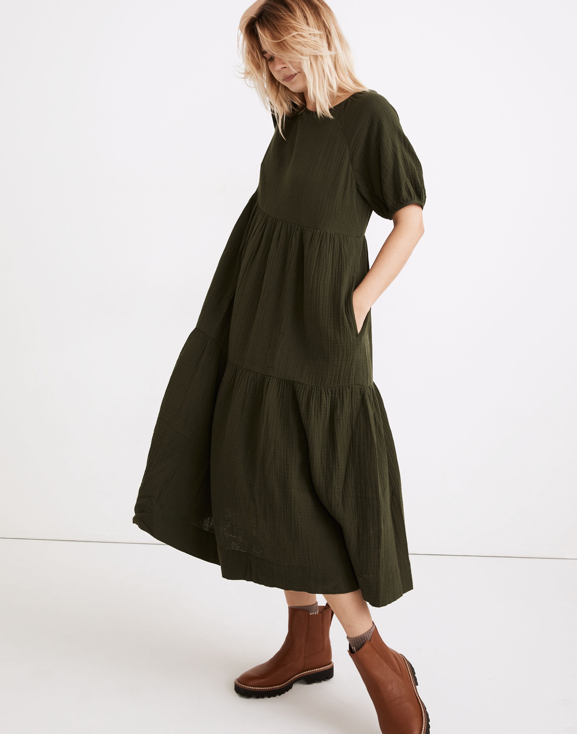 Lightspun Short-Sleeve Cattail Tiered Dress
