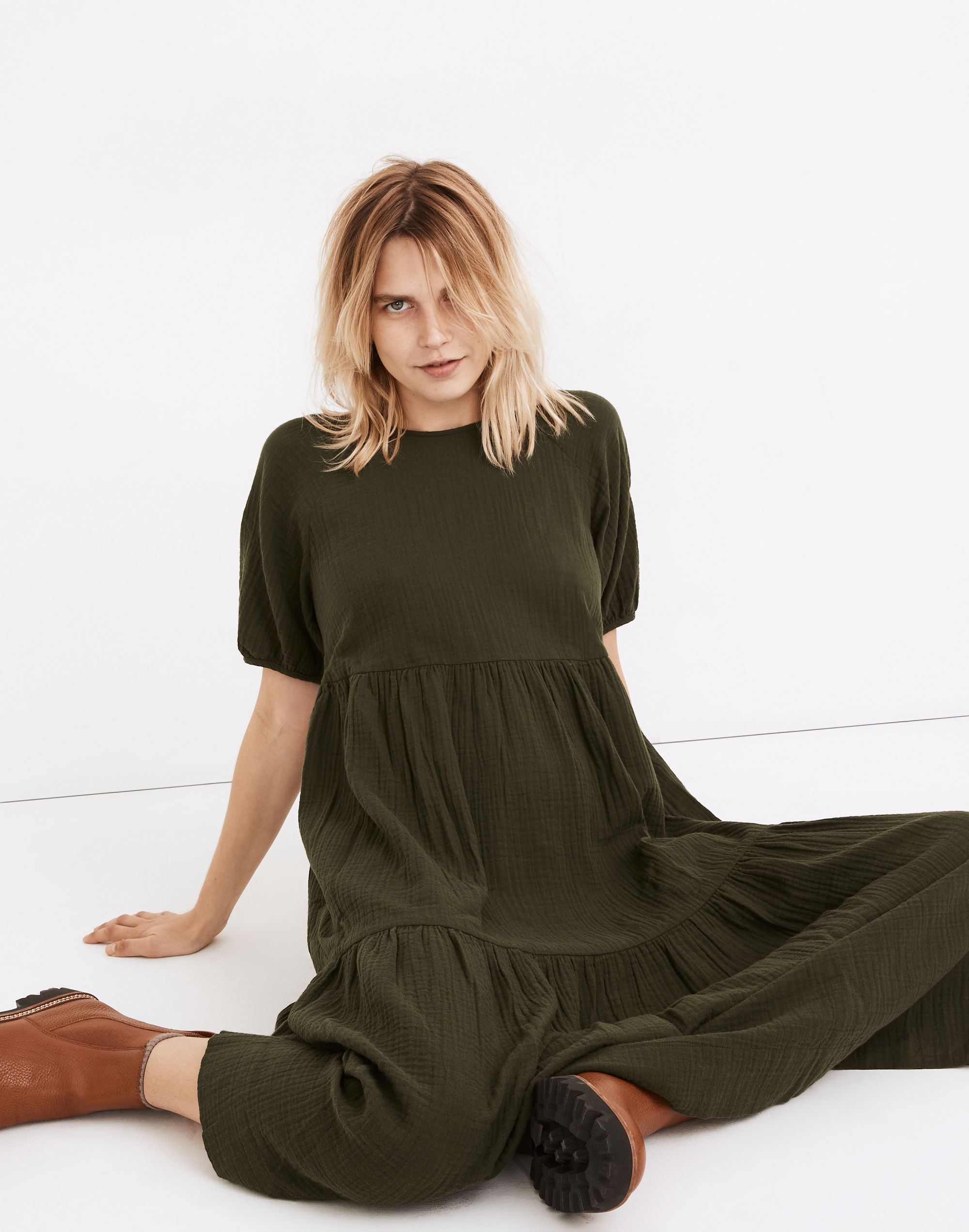 Lightspun Short-Sleeve Cattail Tiered Dress