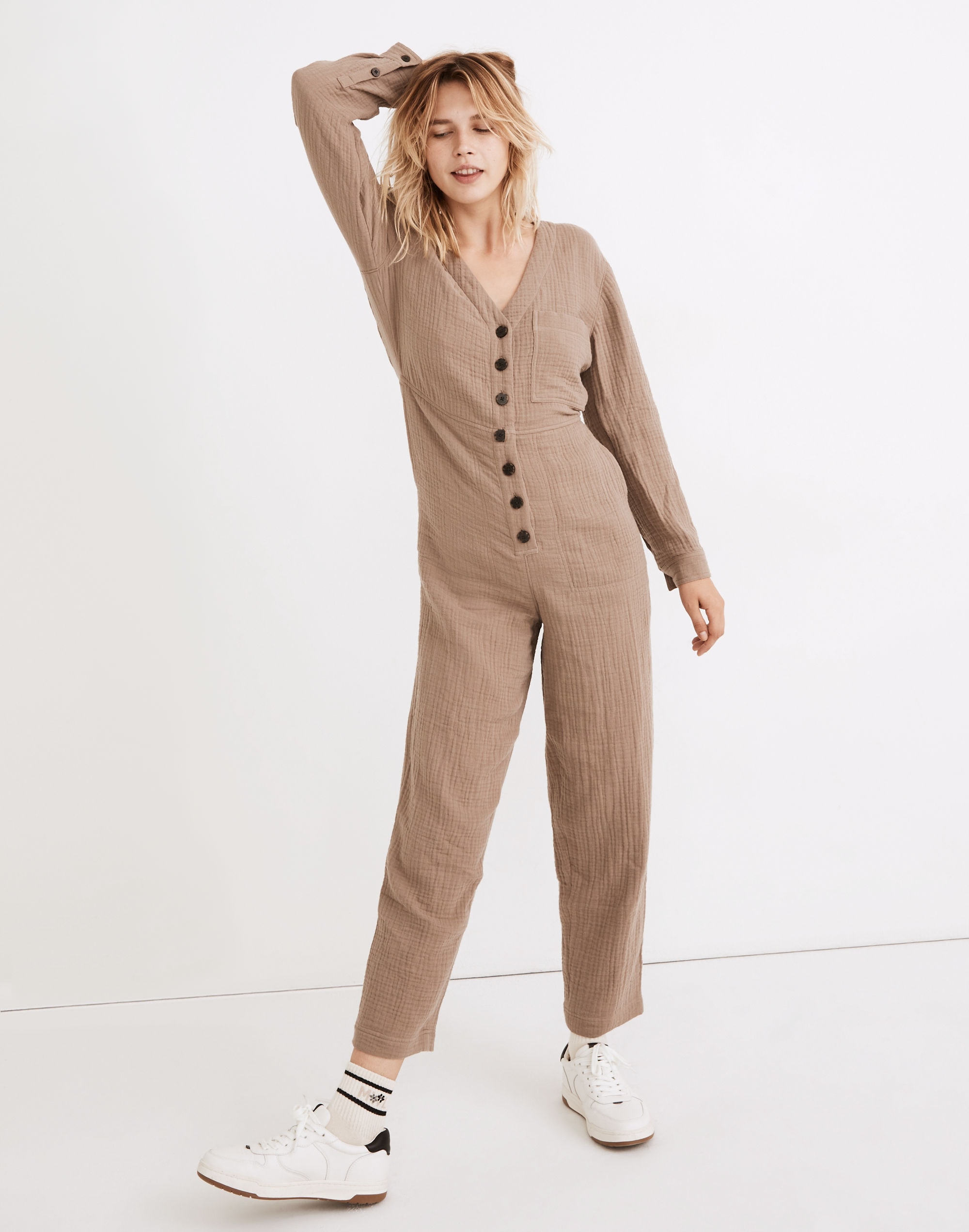 Petite Lightspun Stitched-Pocket Coverall Jumpsuit