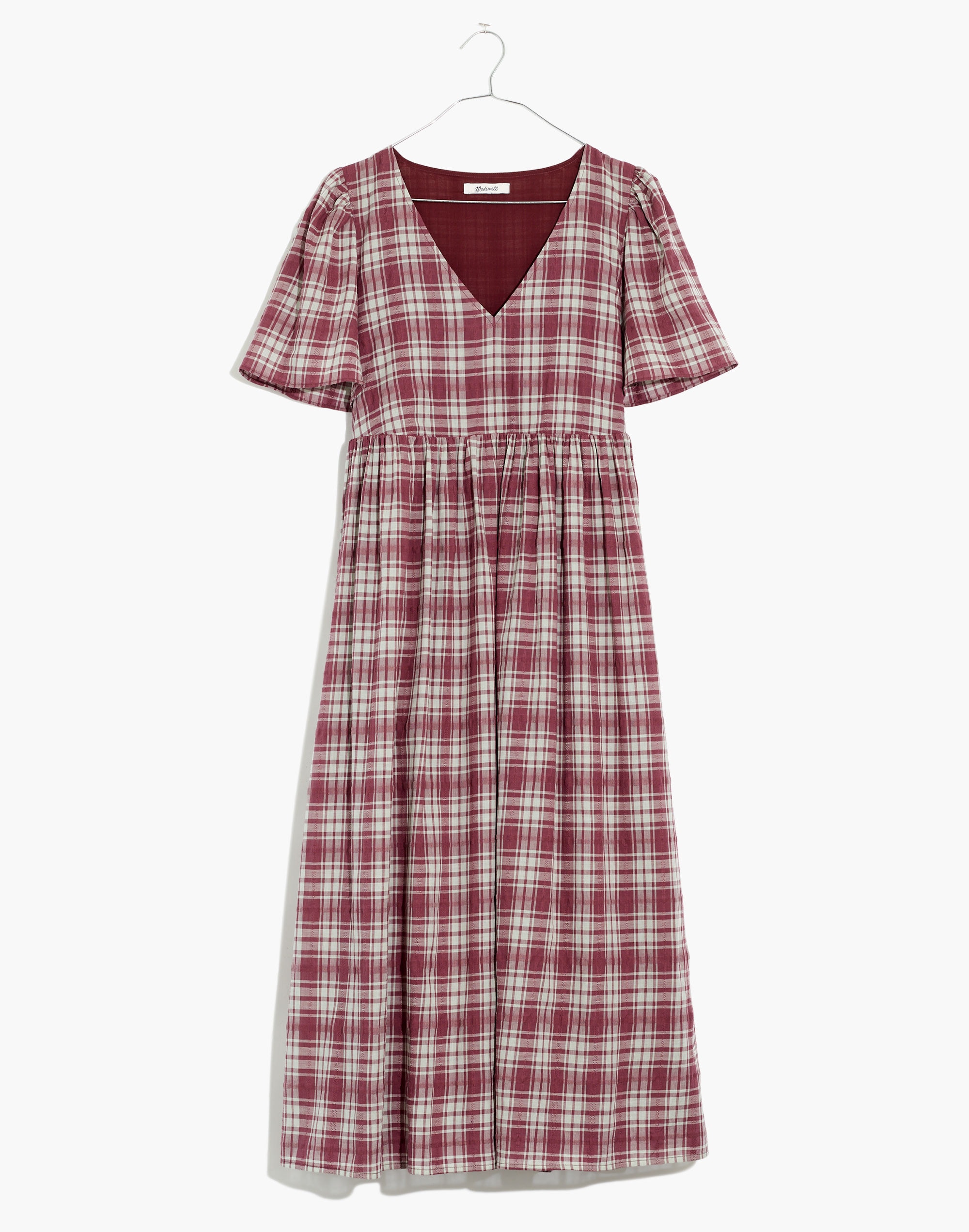 V-Neck Puff-Sleeve Midi Dress in Croftwood Plaid