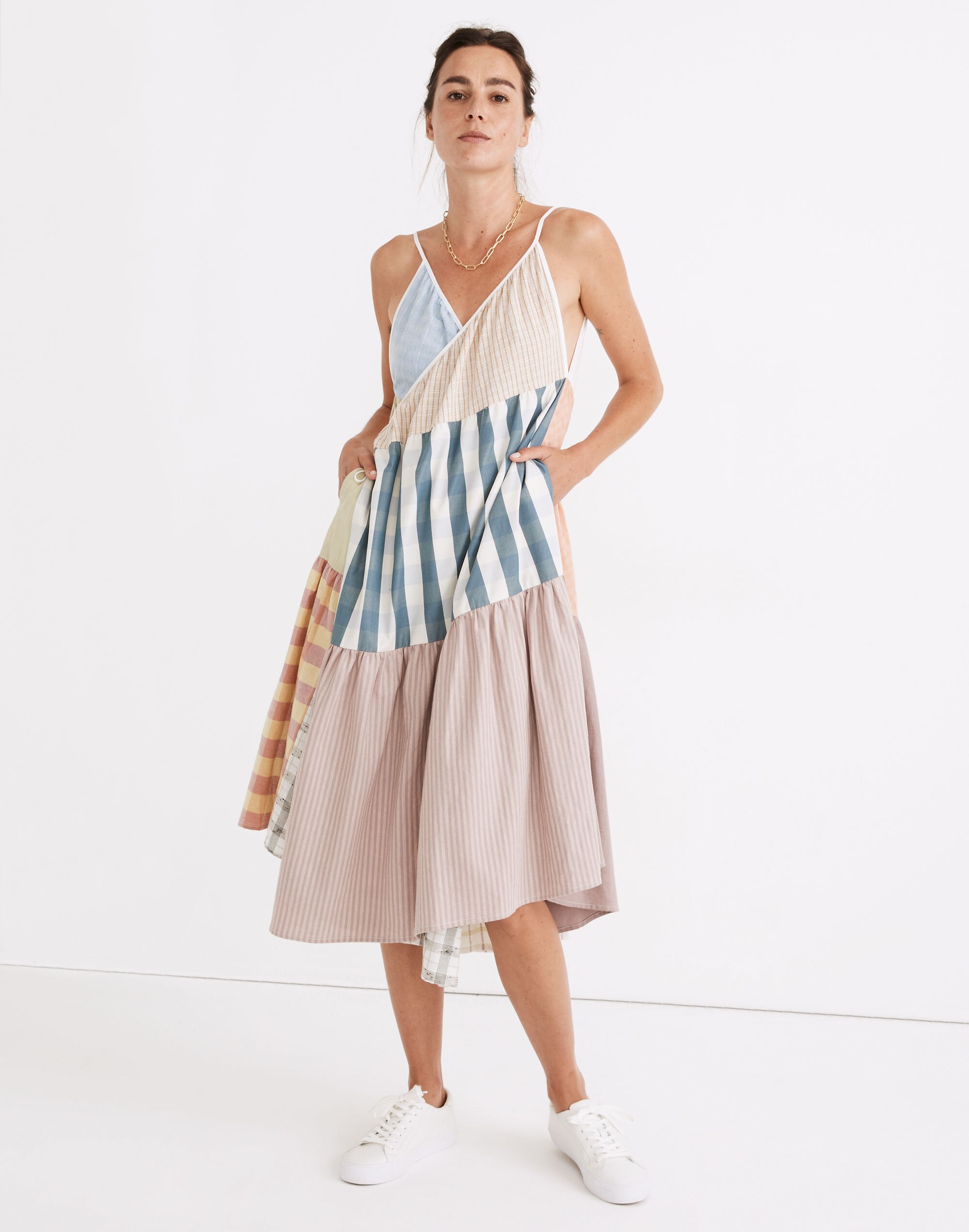 Madewell x La R&eacute;union Upcycled Patchwork Wrap Midi Dress