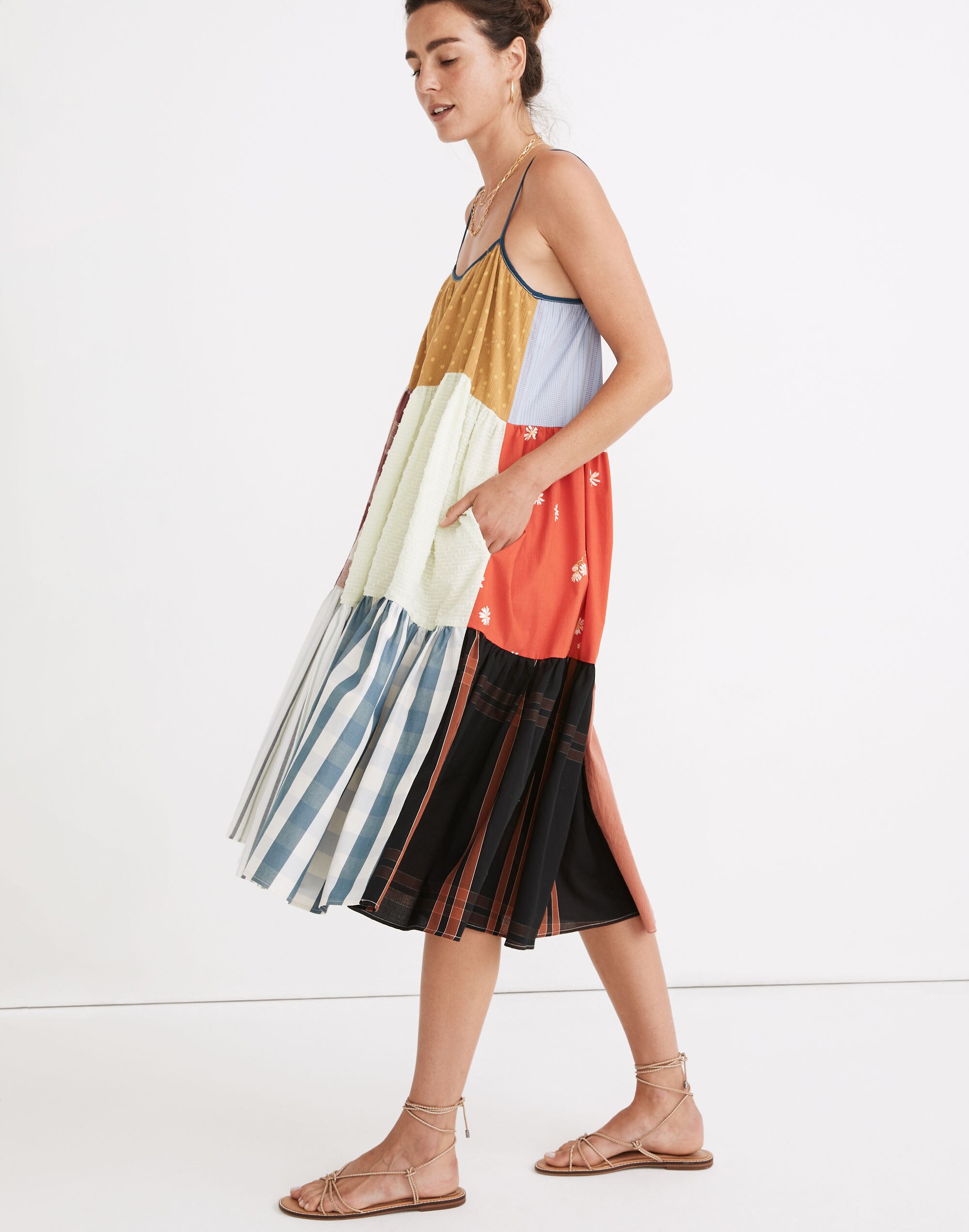 Madewell x La R&eacute;union Upcycled Patchwork Cami Midi Dress