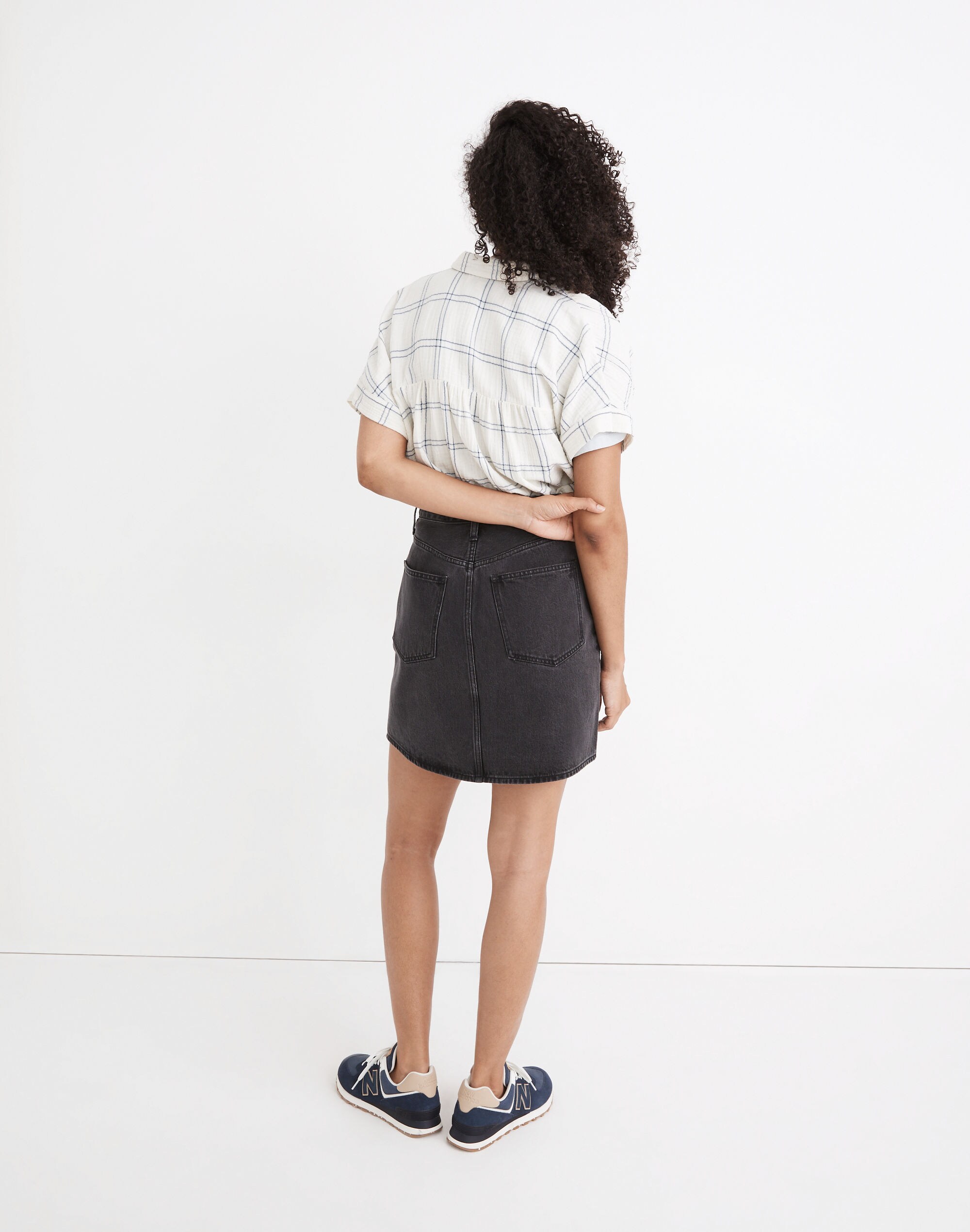 Rigid Denim High-Waist Straight Mini Skirt in Berridge Wash