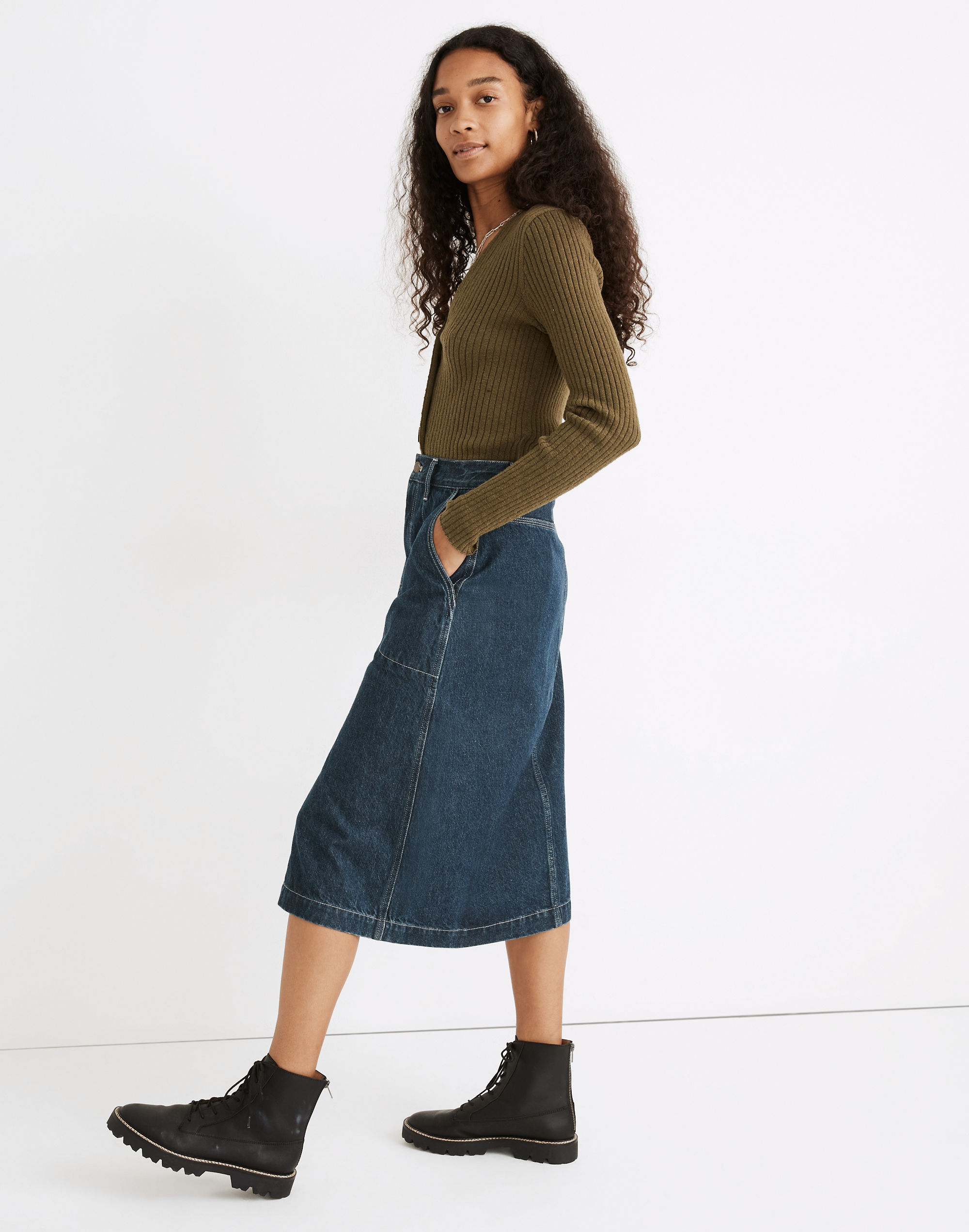 Workwear Collection Denim Midi Skirt
