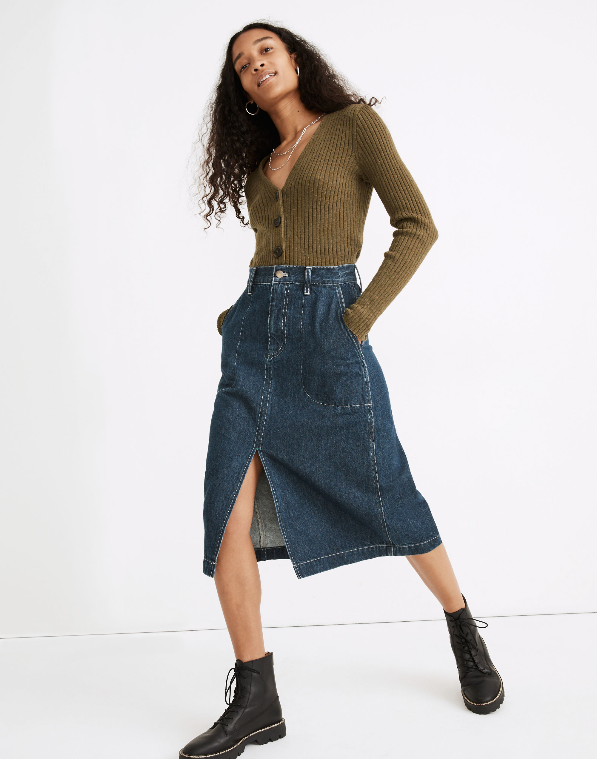 Workwear Collection Denim Midi Skirt