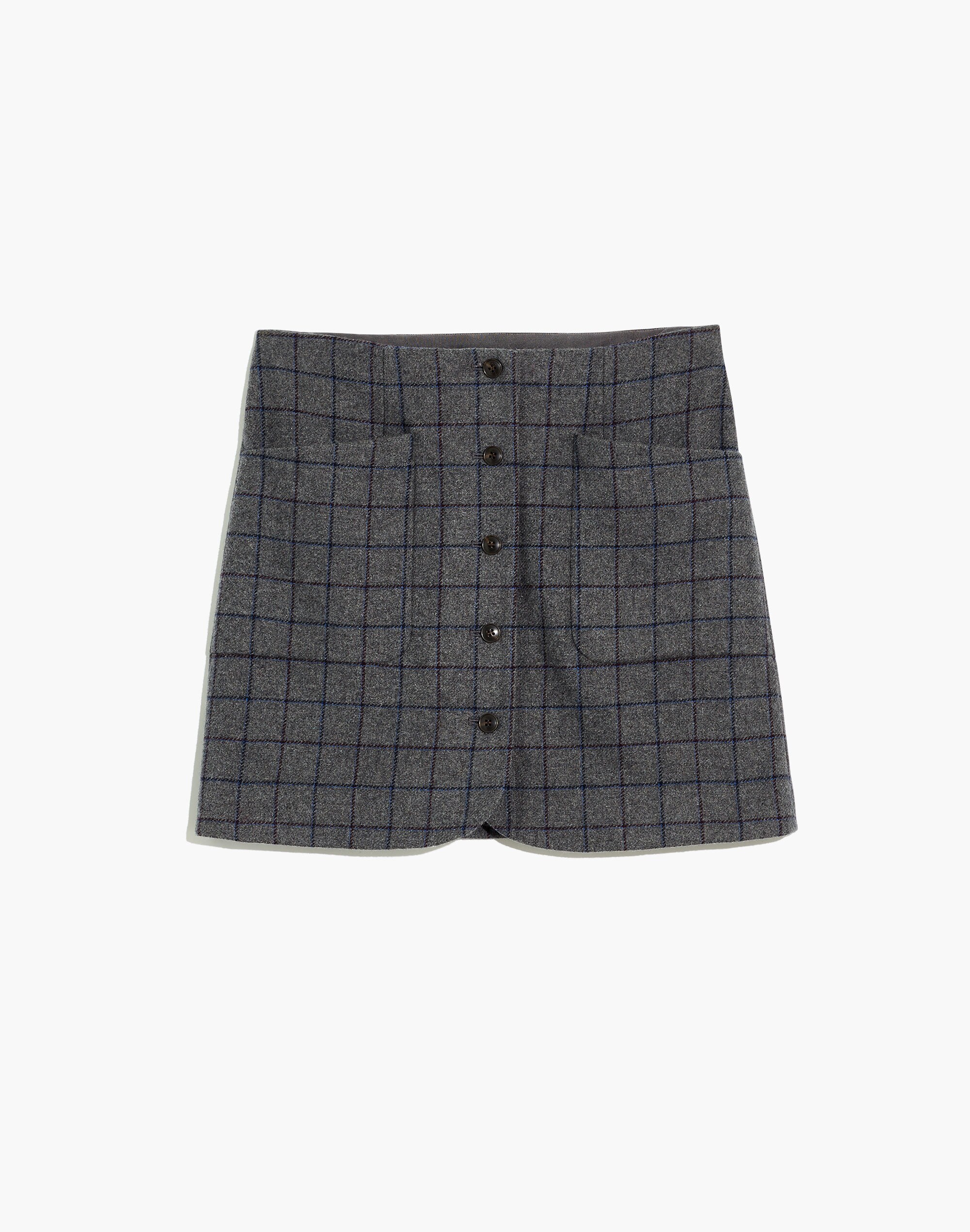 Wool Button-Front Mini Skirt in Windowpane