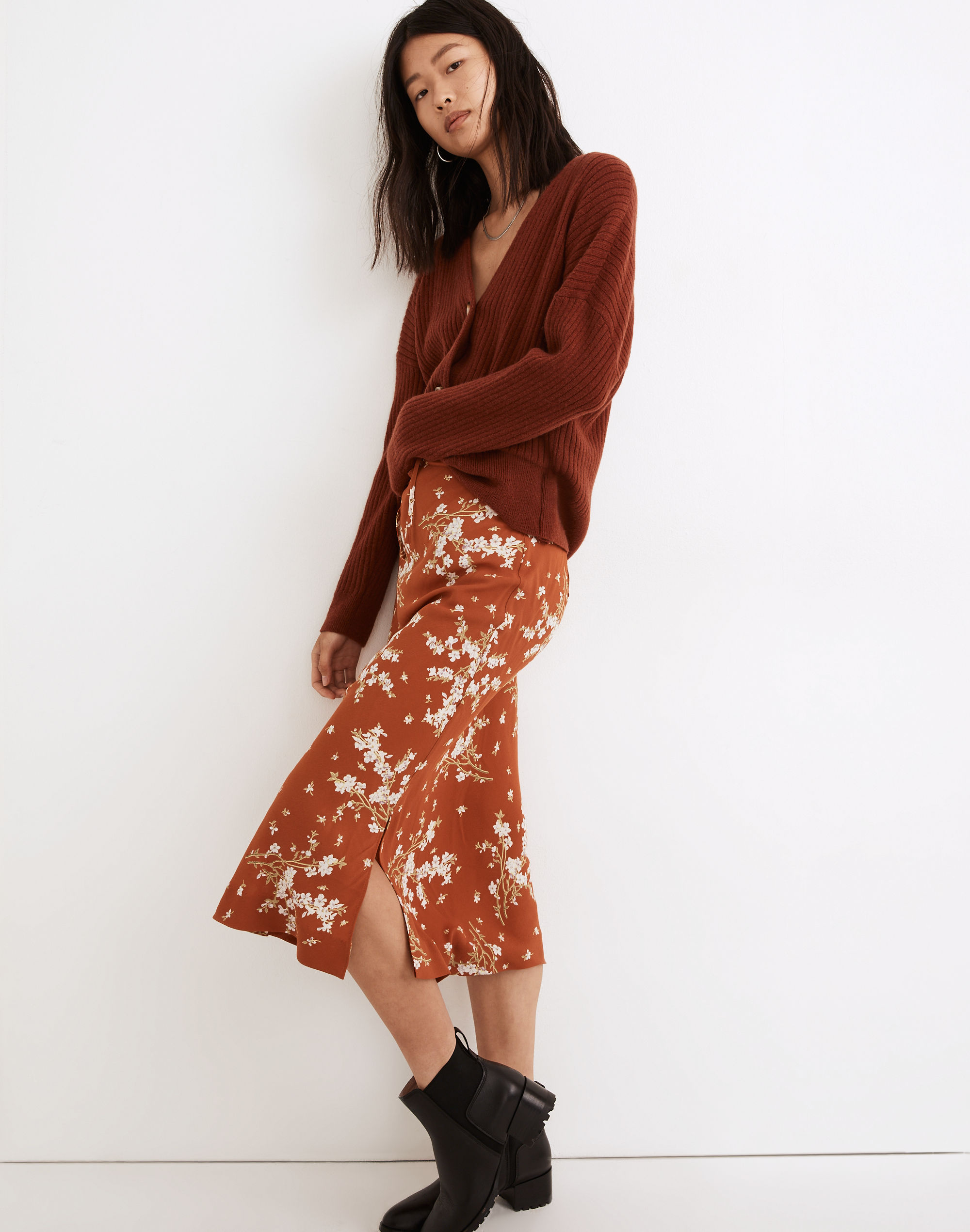 Drawstring Midi Slip Skirt in Farmstand Bouquet