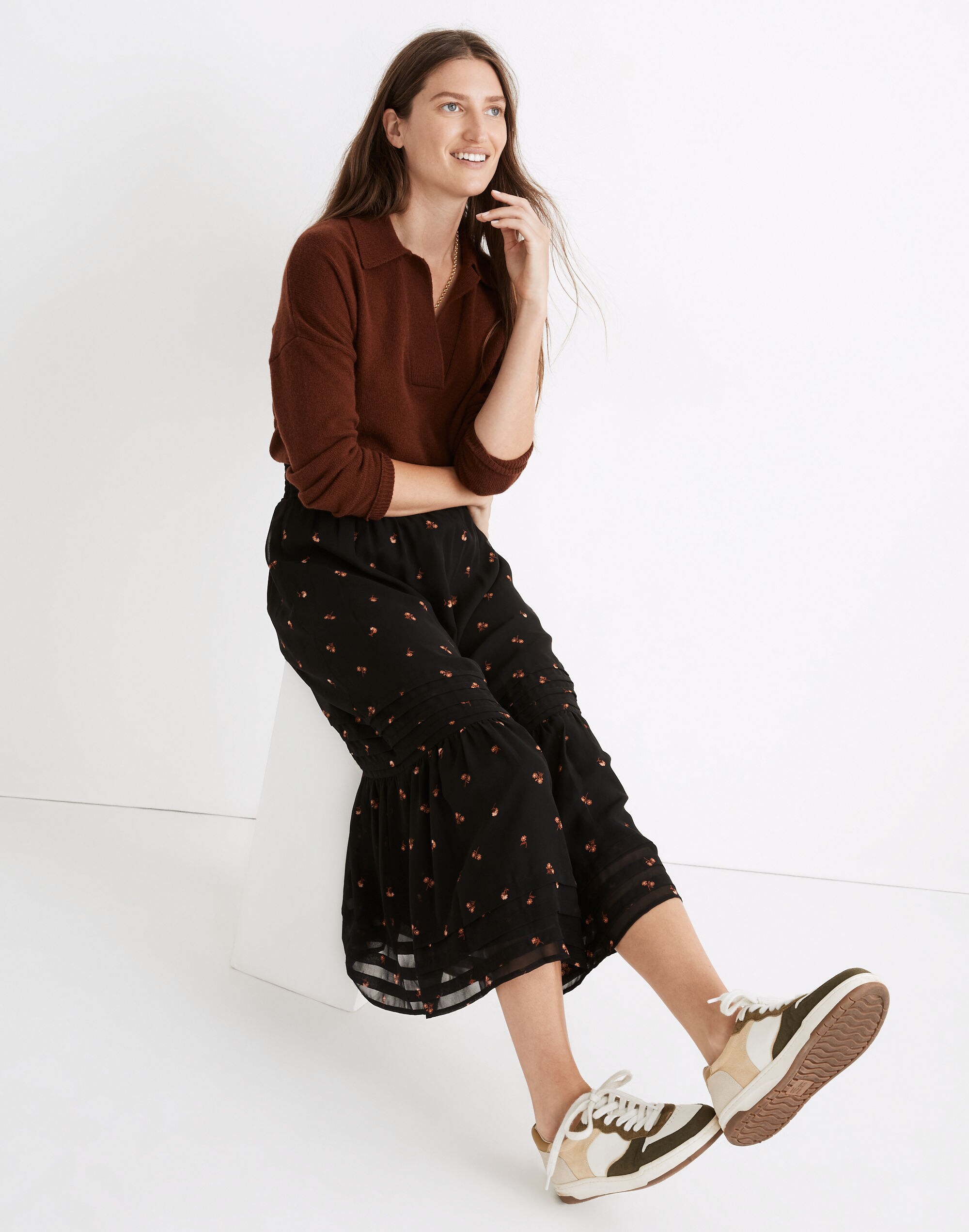 (Re)sourced Georgette Pintuck Maxi Skirt in Amie Floral