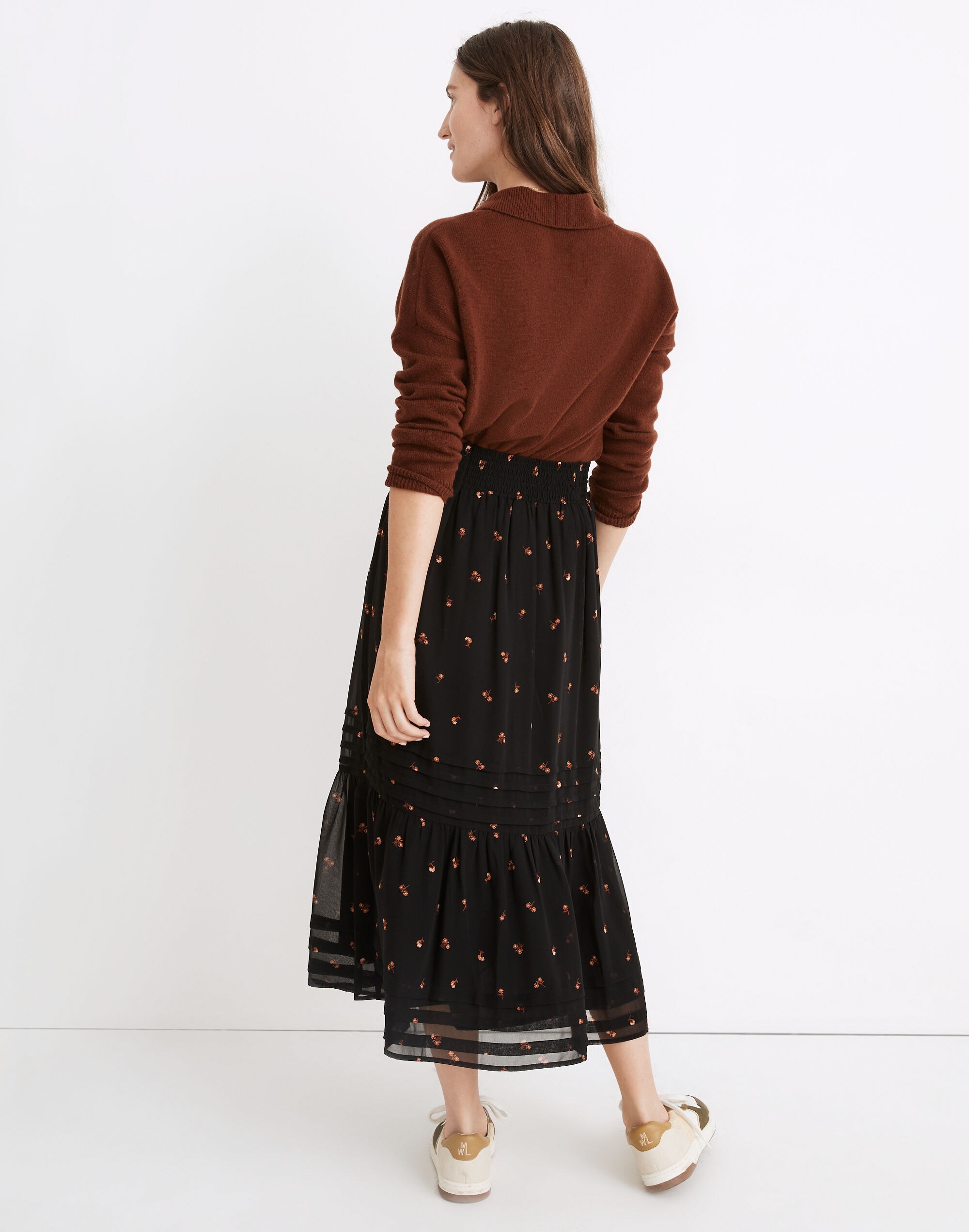 (Re)sourced Georgette Pintuck Maxi Skirt in Amie Floral