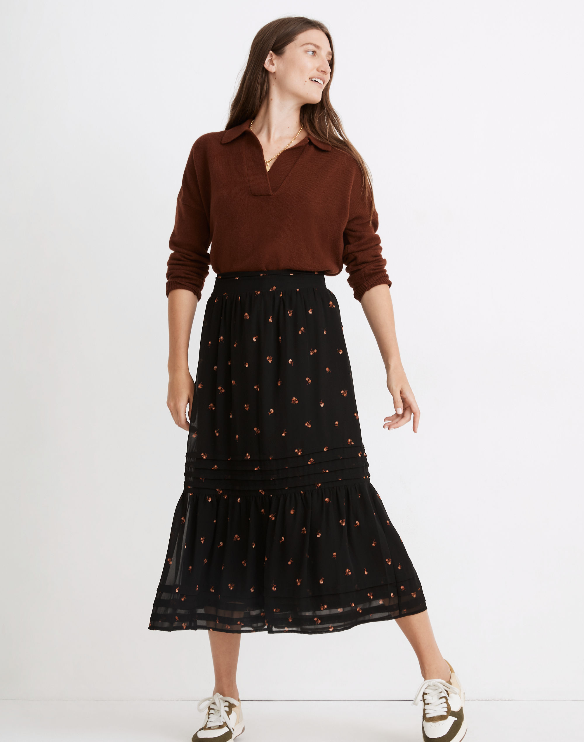 (Re)sourced Georgette Pintuck Maxi Skirt in Amie Floral