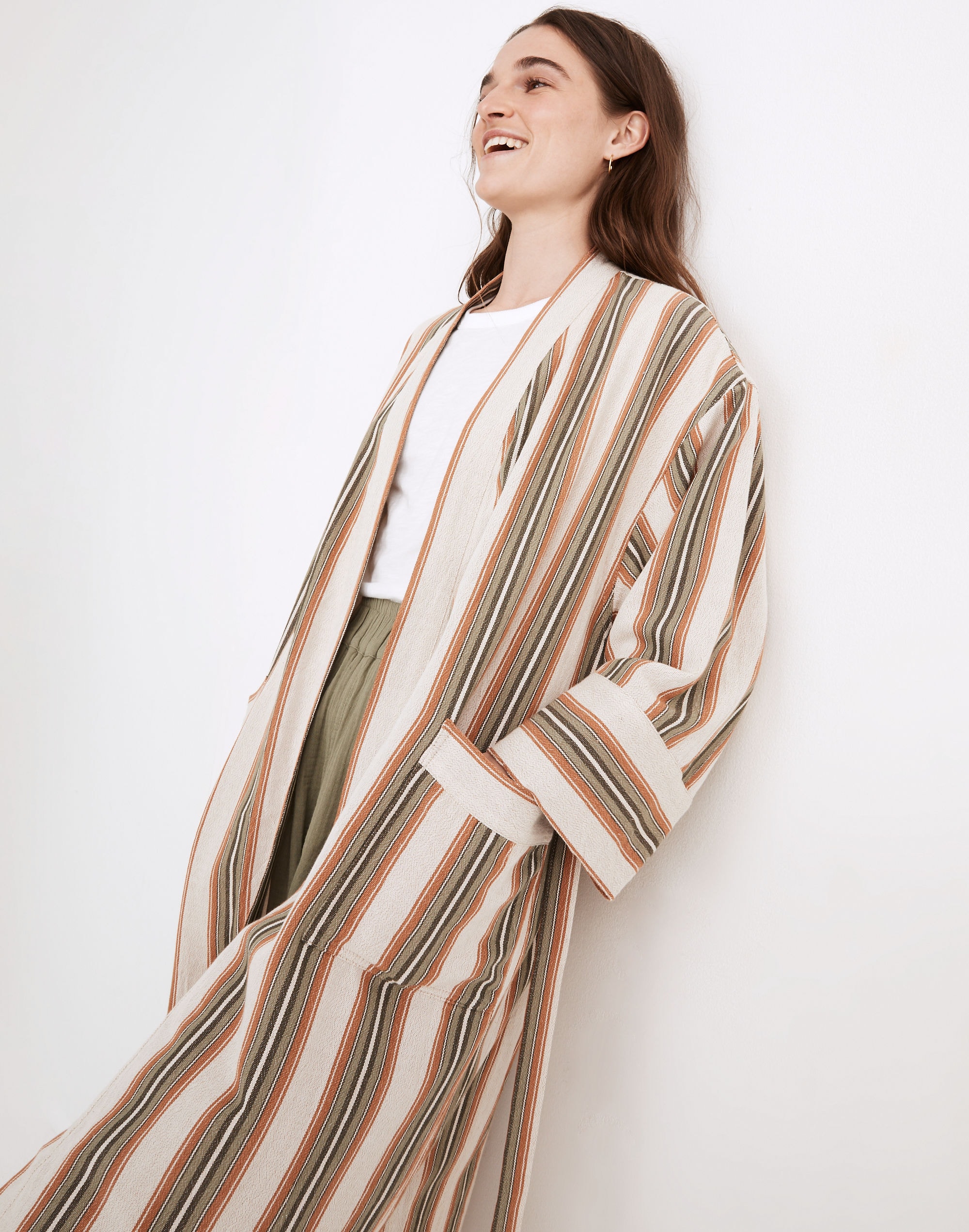 madewell x oddbird striped linen-cotton robe