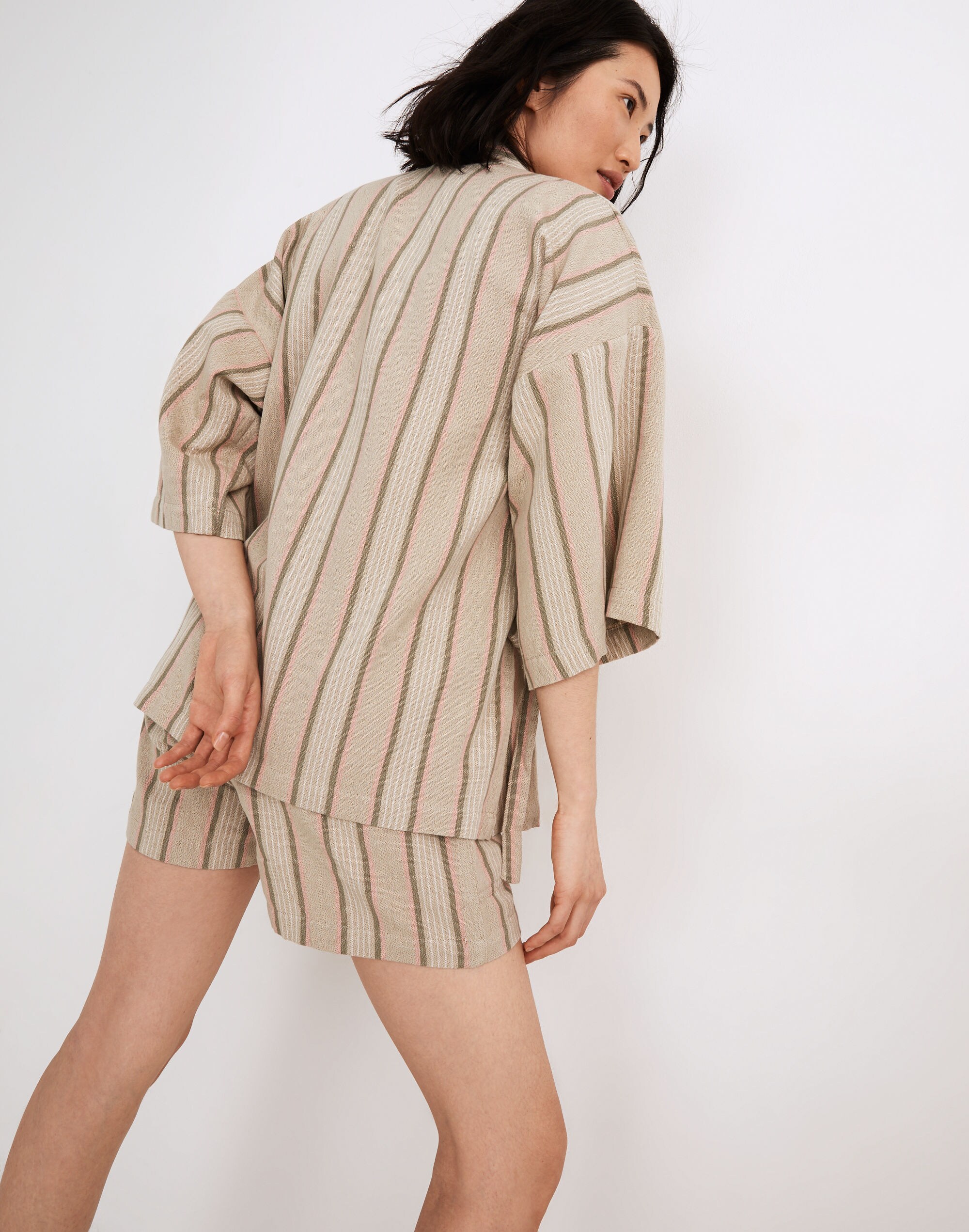 Madewell x Oddbird Striped Linen-Cotton Lounge Wrap Top