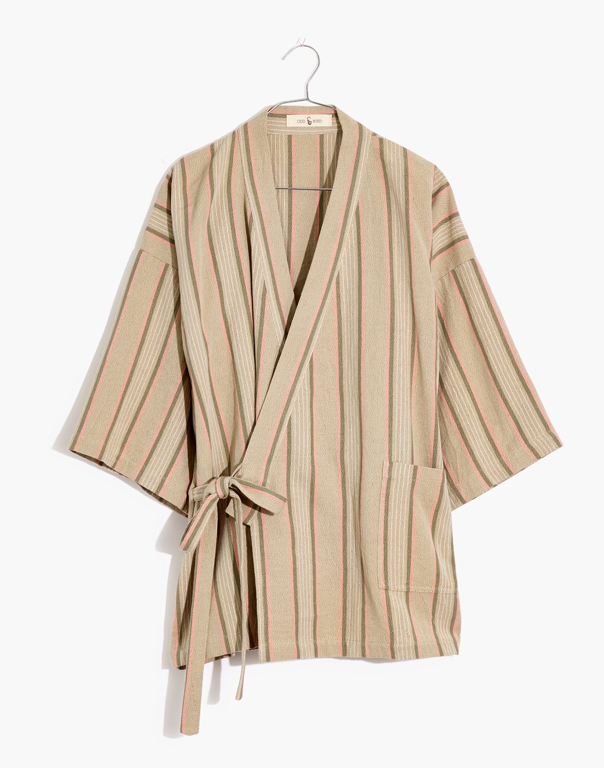 Madewell x Oddbird Striped Linen-Cotton Lounge Wrap Top