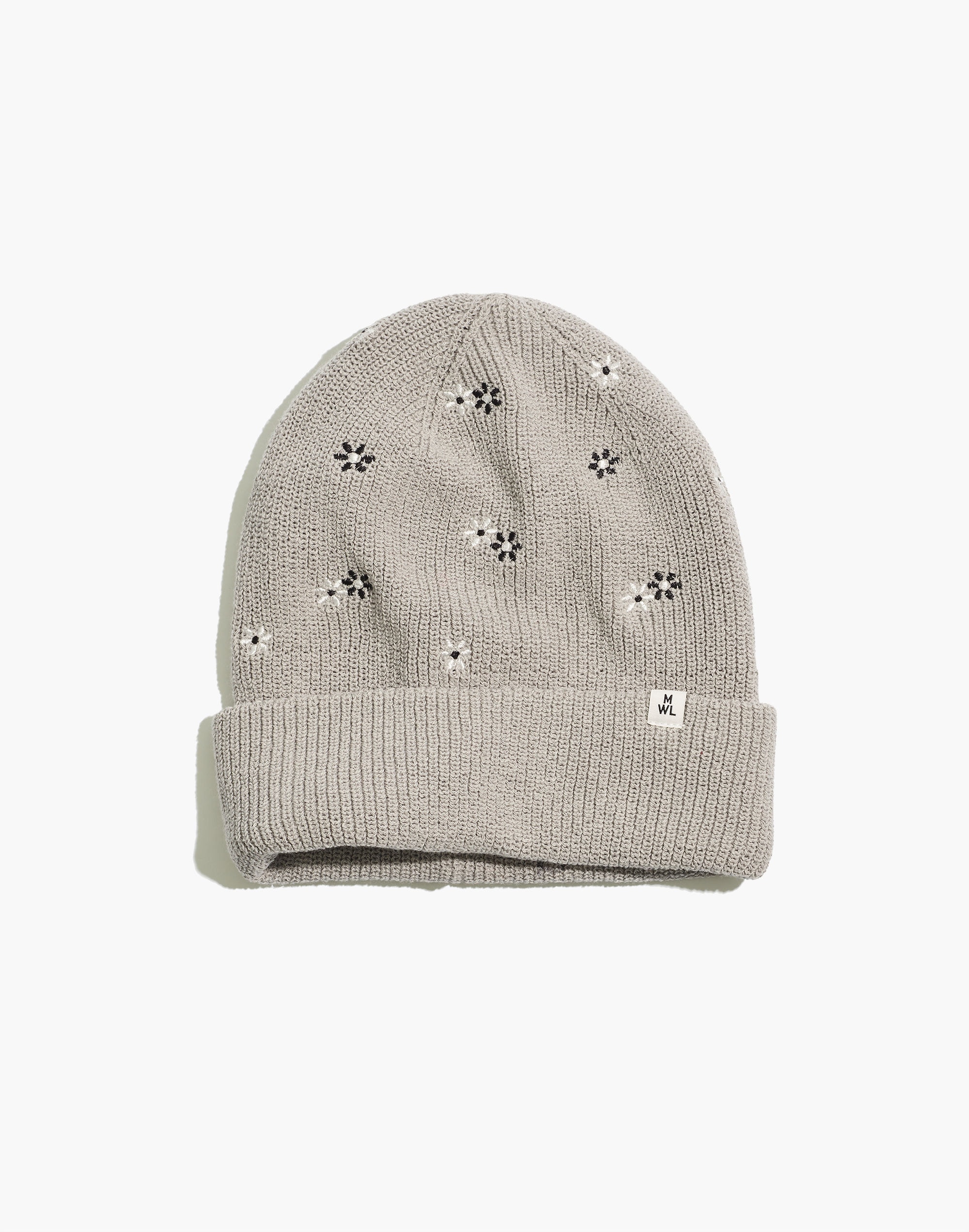 daisy embroidered re(sourced) cotton mwl cuffed beanie