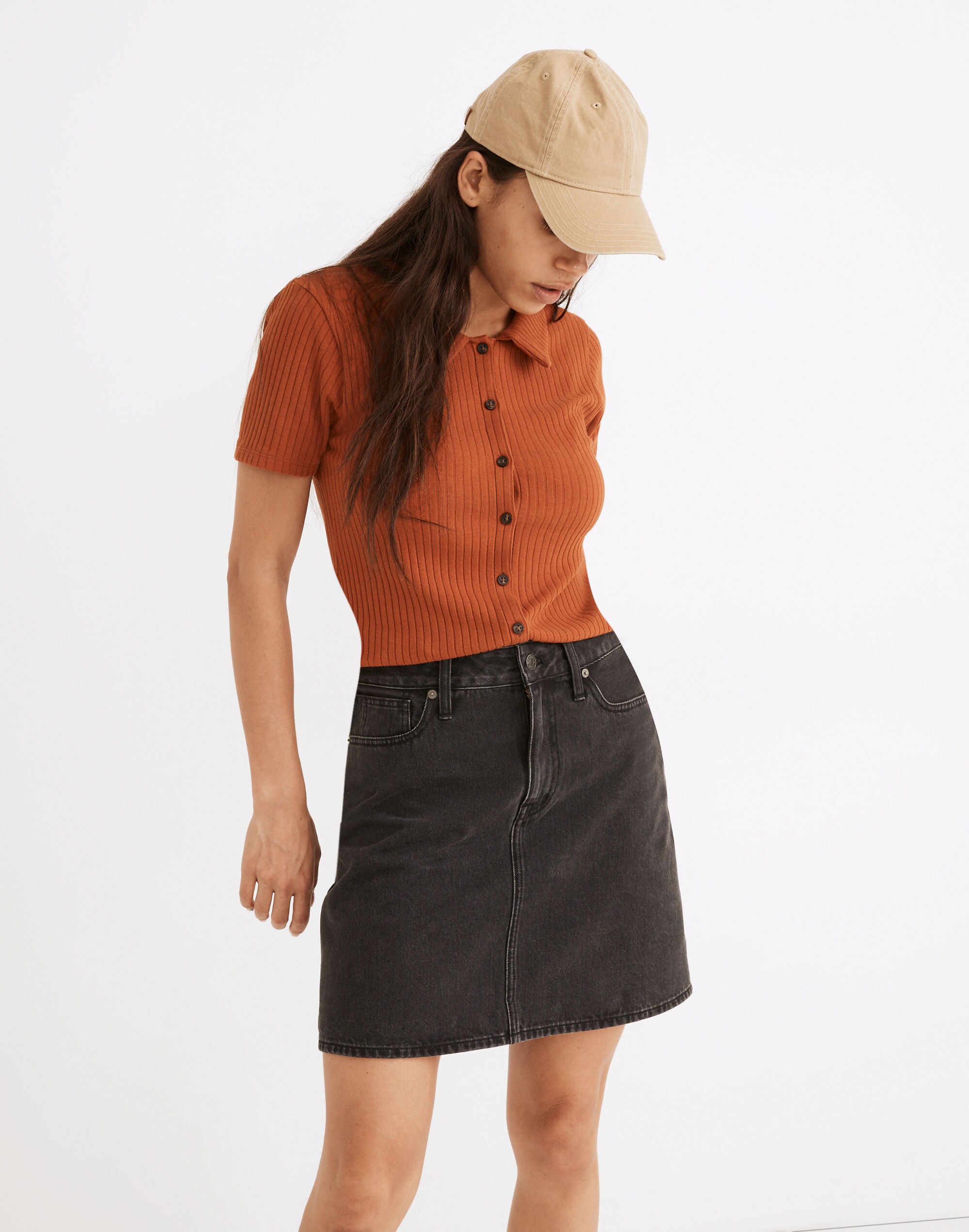 Curvy Rigid Denim High-Waist Straight Mini Skirt in Berridge Wash